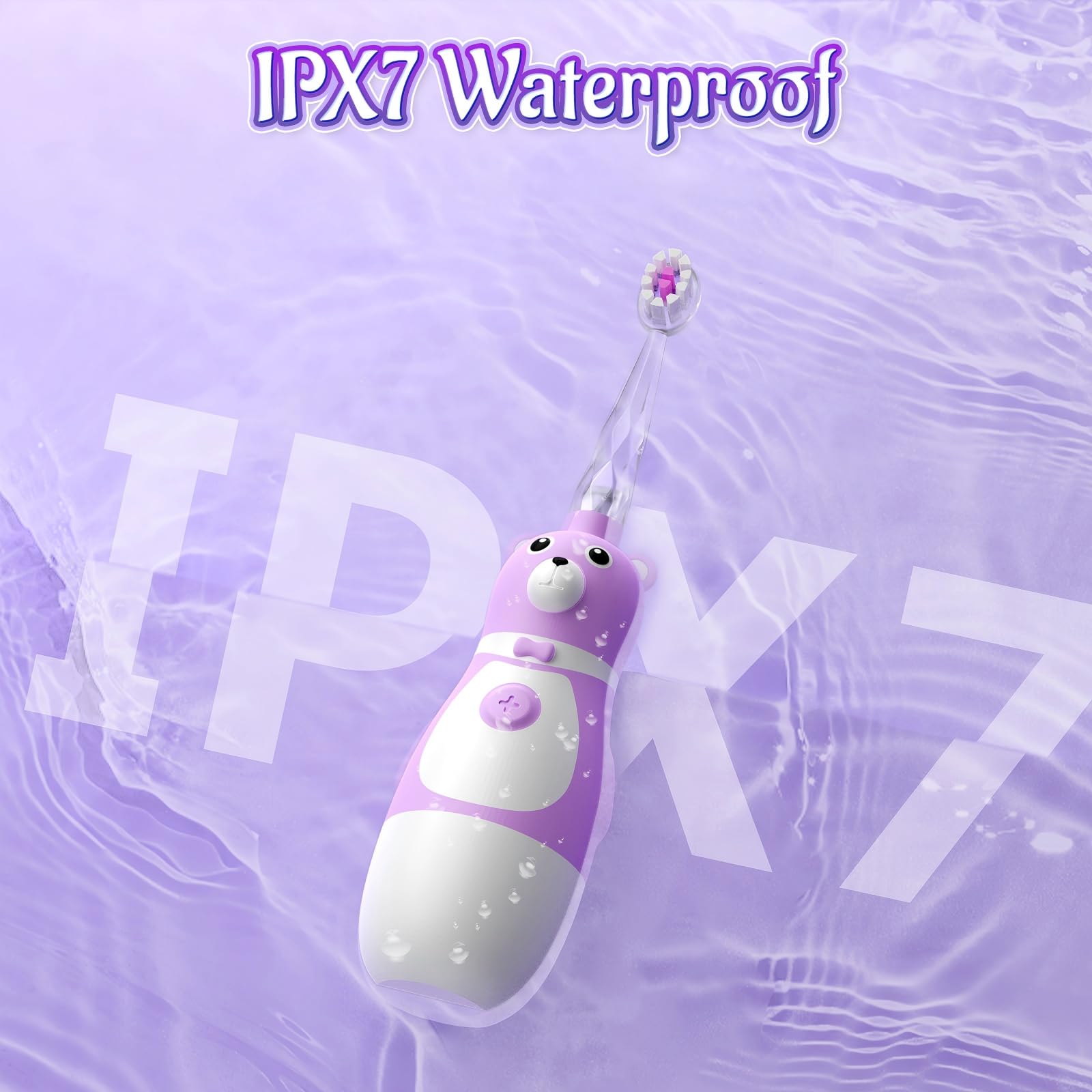 TFZTFZ Kids Electric Bear Toothbrush Set - Soft Bristle, Purple Bear Design