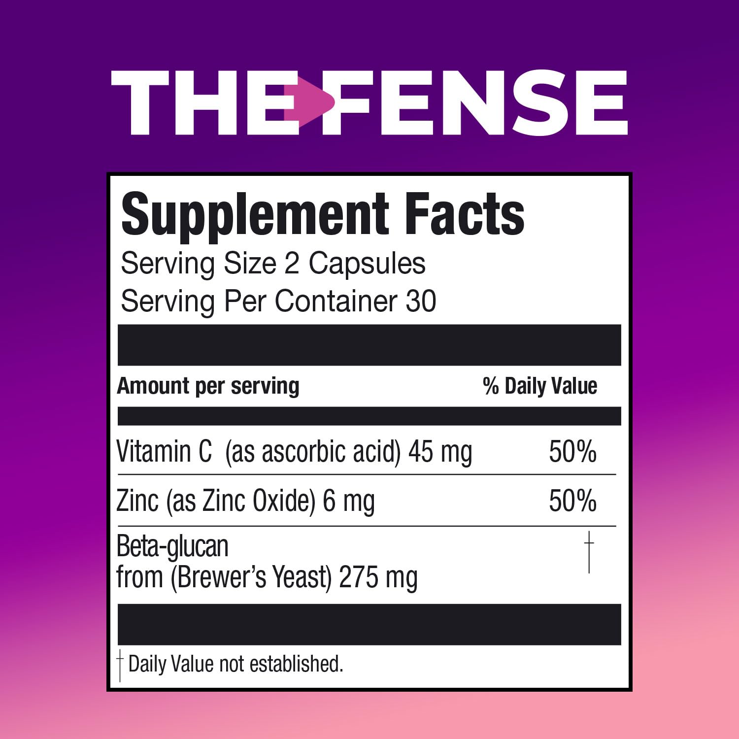 THE-FENSE Beta-Glucan, Vitamin C - Zinc - Immune Support, Gluten-Free, Non-GMO - 60 Caps