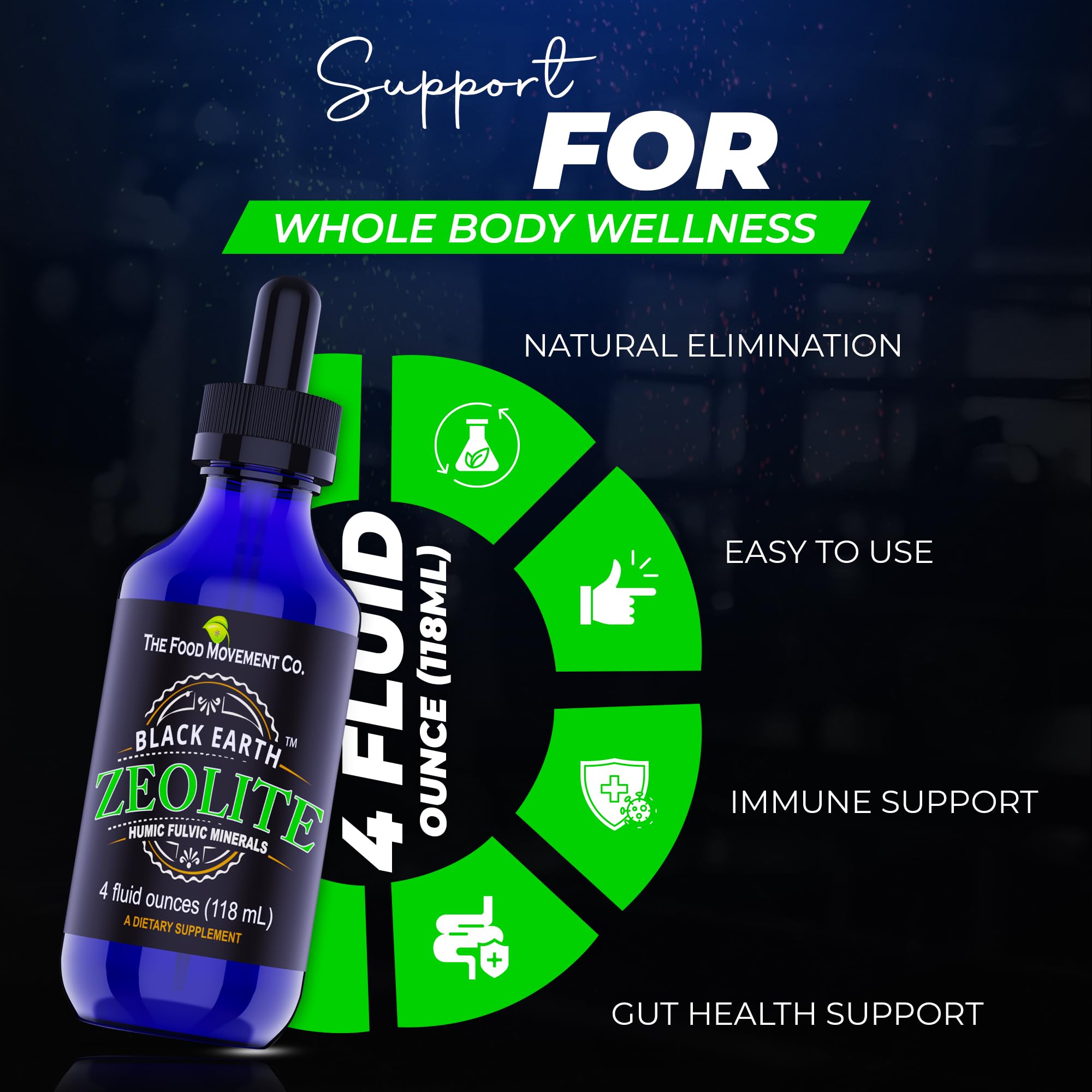 Black Earth Zeolite with Humic Fulvic Acids & Trace Minerals – 4 Fl Oz Drops for Detox, Gut Health & Immune Support | THE FOOD MOVEMENT CO.