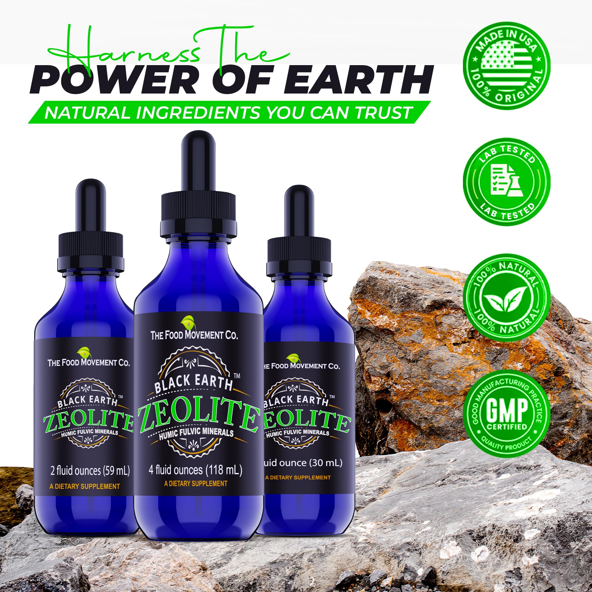 Black Earth Zeolite with Humic Fulvic Acids & Trace Minerals – 4 Fl Oz Drops for Detox, Gut Health & Immune Support | THE FOOD MOVEMENT CO.