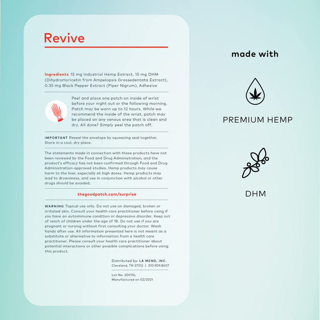 The Good Patch Revive Recovery Patch – Hemp & DHM for Post-Night-Out Wellness