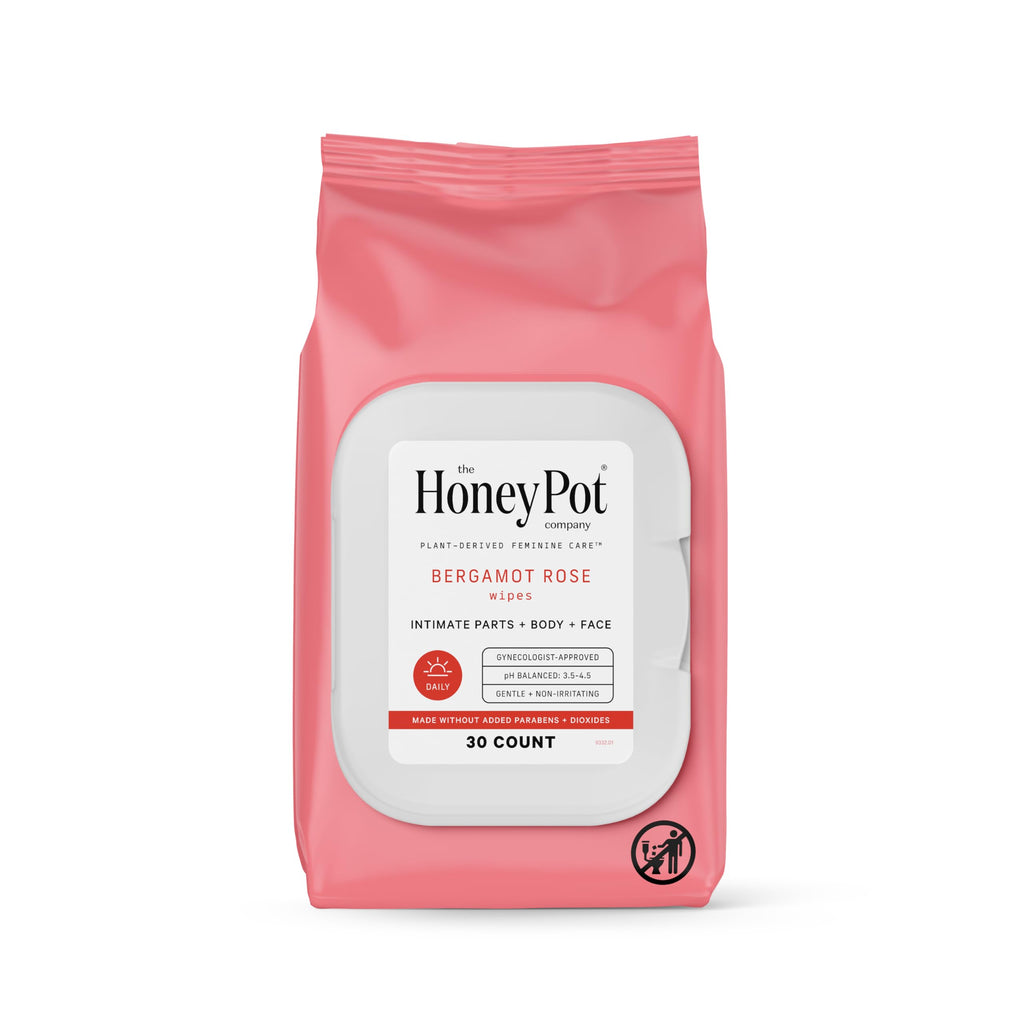The Honey Pot Bergamot Rose Feminine Wipes - 30 ct | Daily PH Balance, Fragrance & Sulfate Free