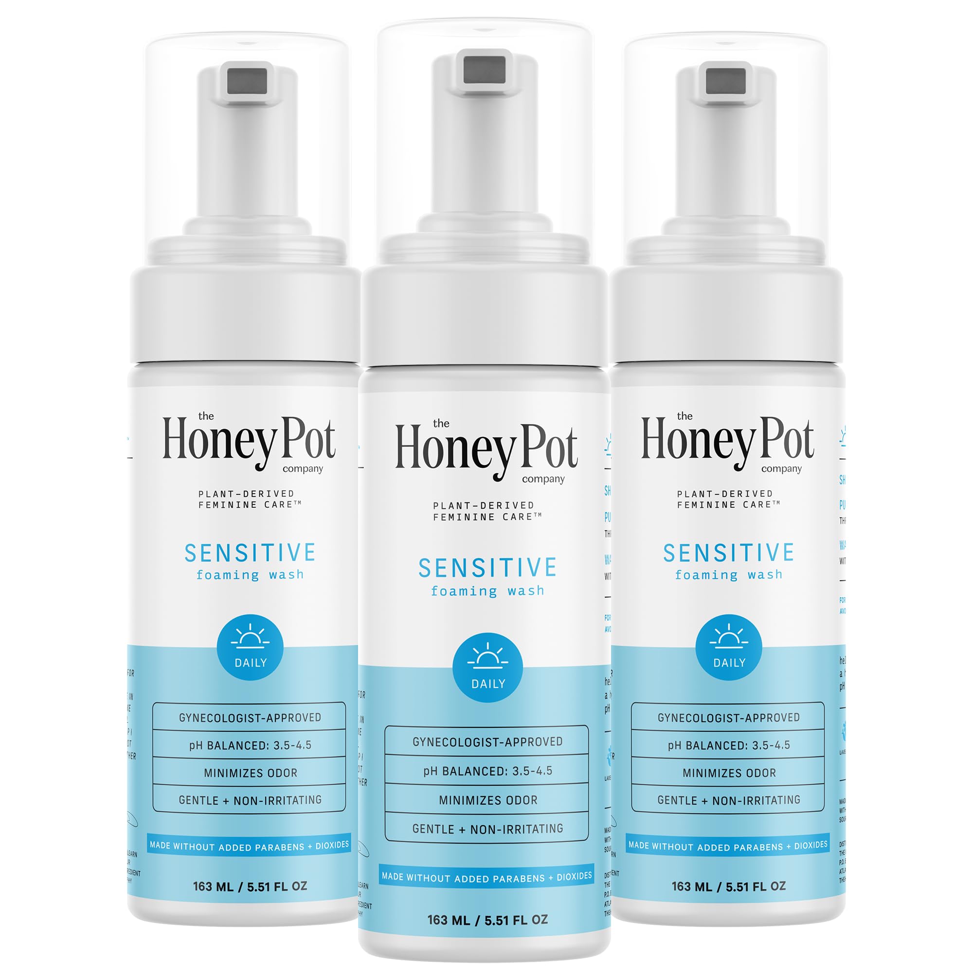 The Honey Pot Company Sensitive Feminine Wash – Herbal Infused, pH Balanced, Plant-Based Hygiene (Pack of 3, 5.51 fl oz each)