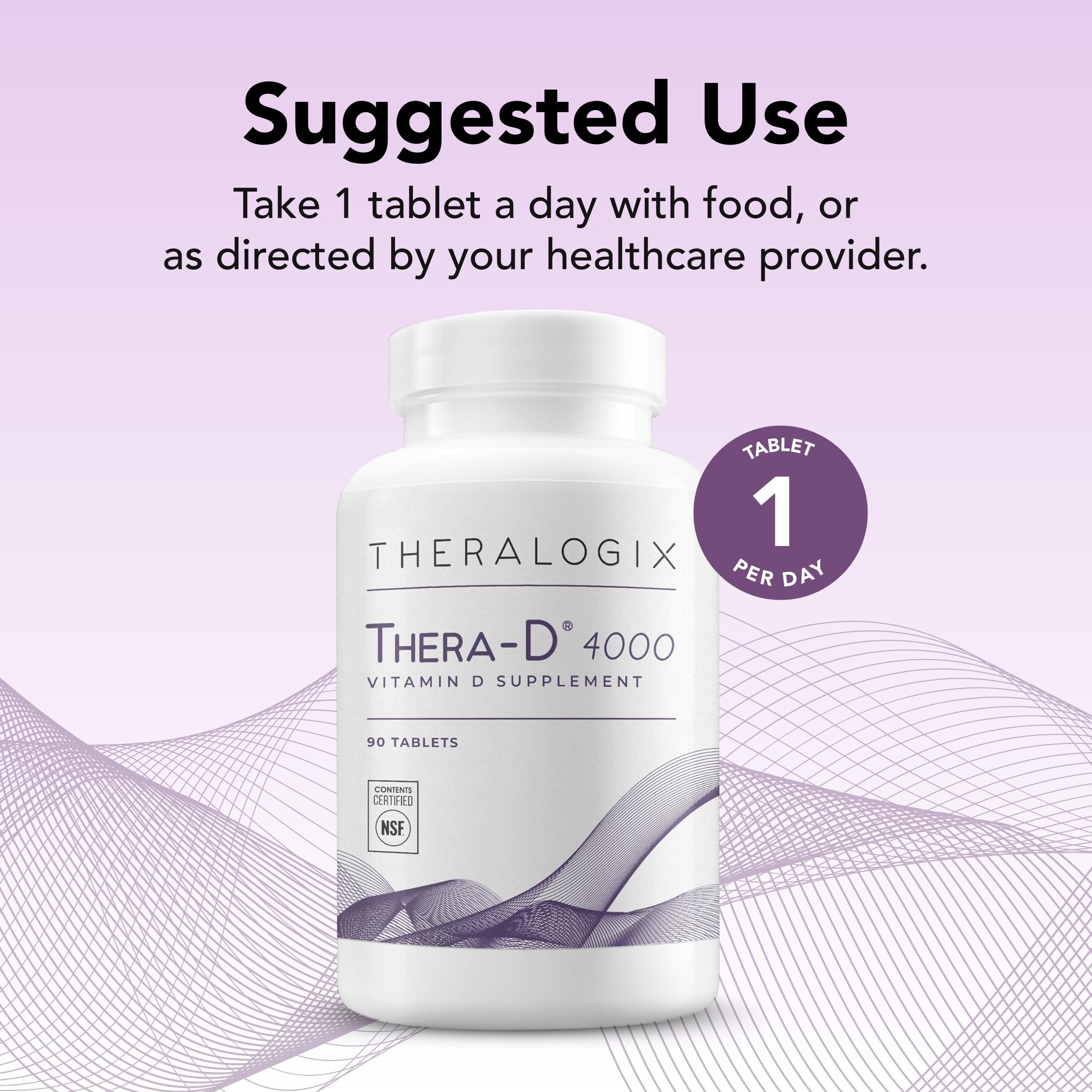 Theralogix Thera-D 4000 Vitamin D3 Supplement – 4,000 IU, 90 Tablets | Immune Support, Bone & Heart Health | NSF Certified