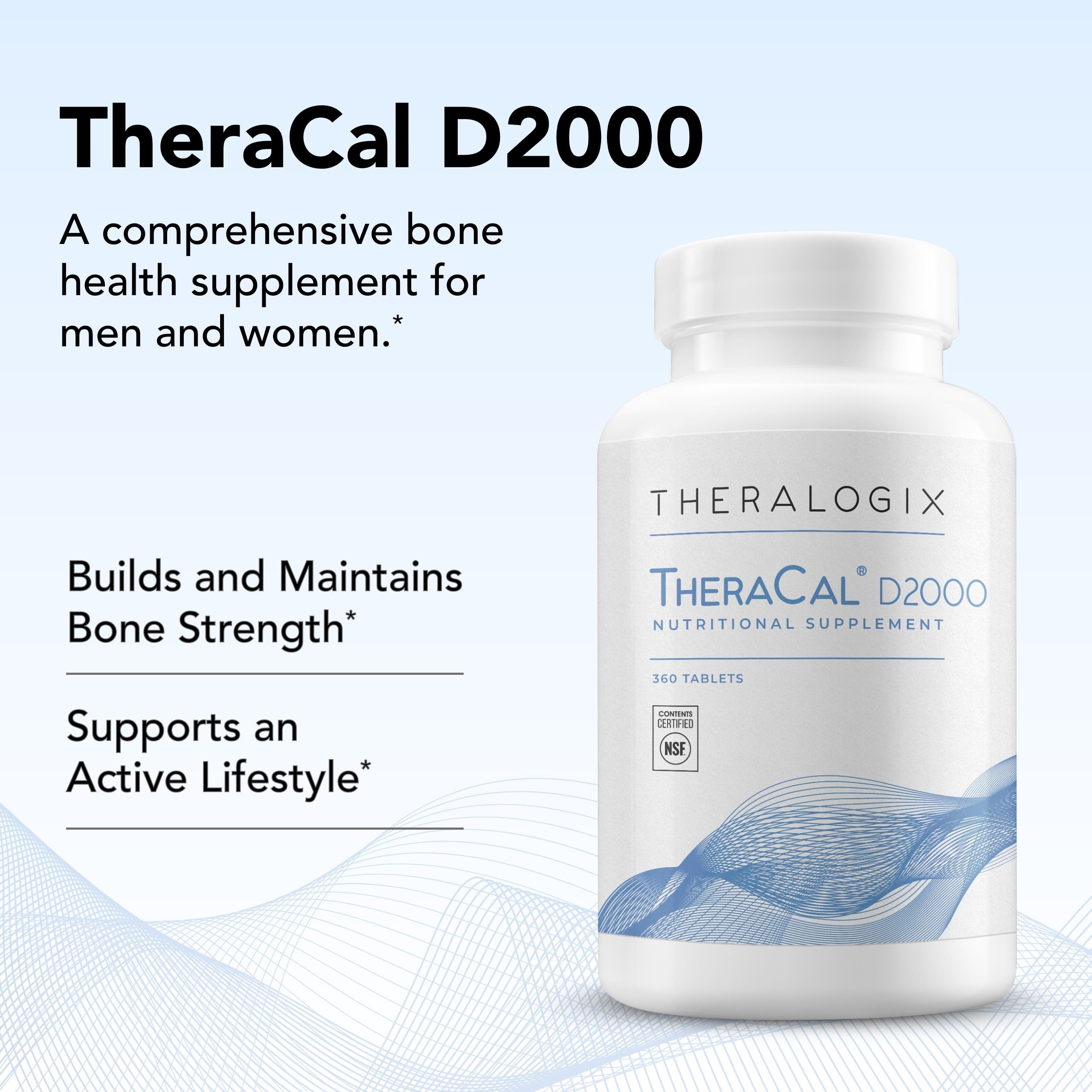 Theralogix TheraCal D2000 — Bone Health Supplement with Calcium, D3, K2 | 360 Tablets, 90-Day Supply, NSF Certified