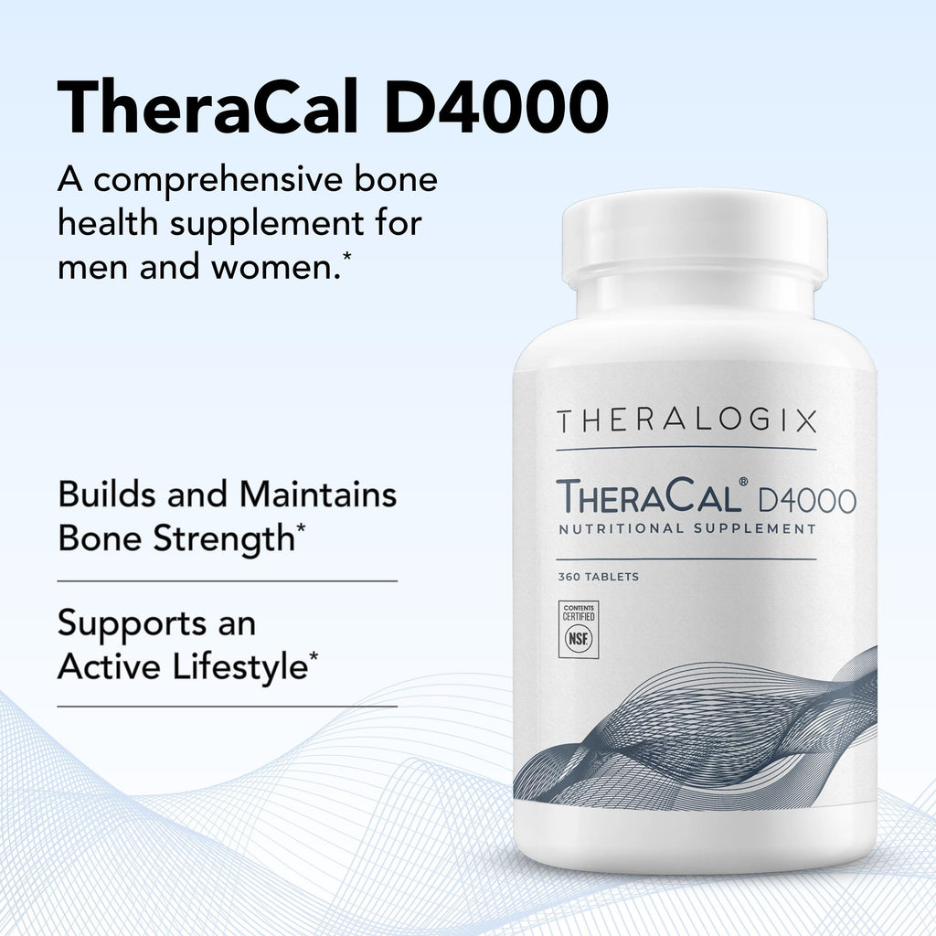 Theralogix TheraCal D4000 – Bone Health Support Supplement with Calcium, Magnesium, Vitamin D3, Vitamin K2 & Boron* | 360 Tablets | NSF Certified