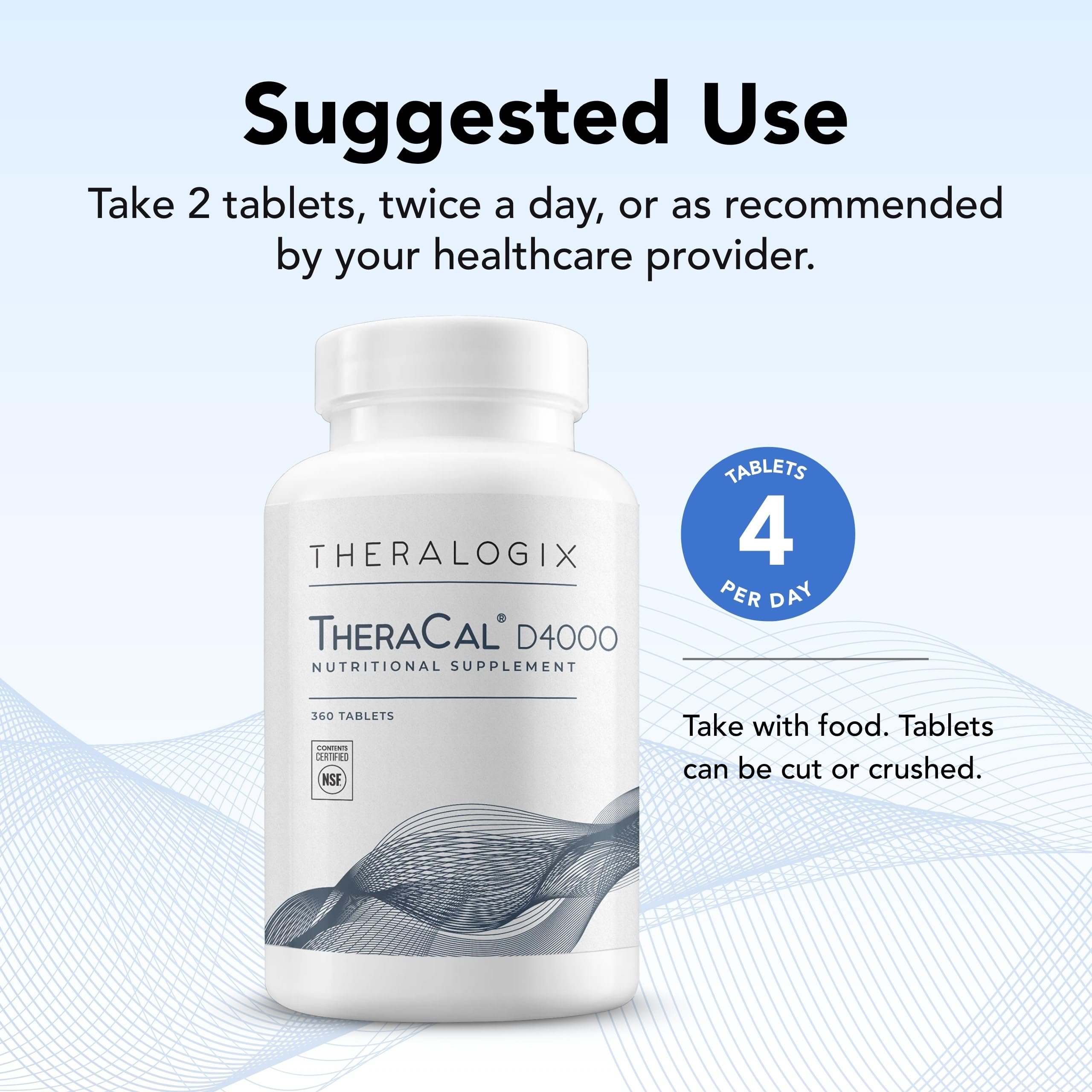 Theralogix TheraCal D4000 – Bone Health Support Supplement with Calcium, Magnesium, Vitamin D3, Vitamin K2 & Boron* | 360 Tablets | NSF Certified