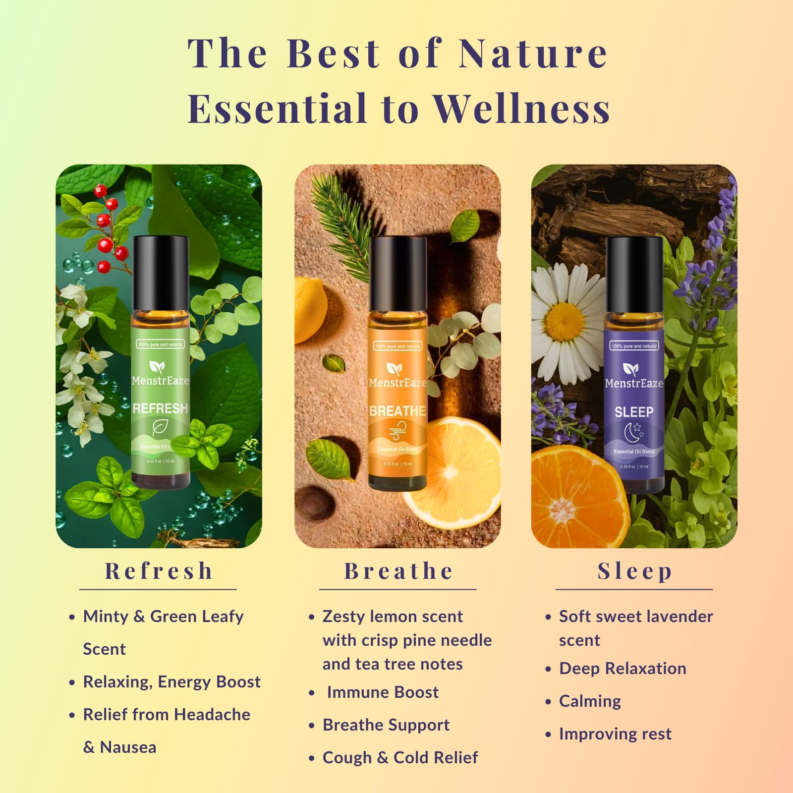 Therapeutic Grade Essential Oils Roll-On Set – Sleep, Breathe, Refresh