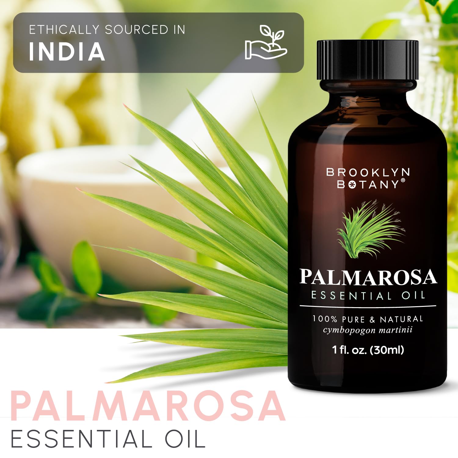 Brooklyn Botany Palmarosa Essential Oil - 100% Pure & Natural, Premium Grade - 1 Fl Oz