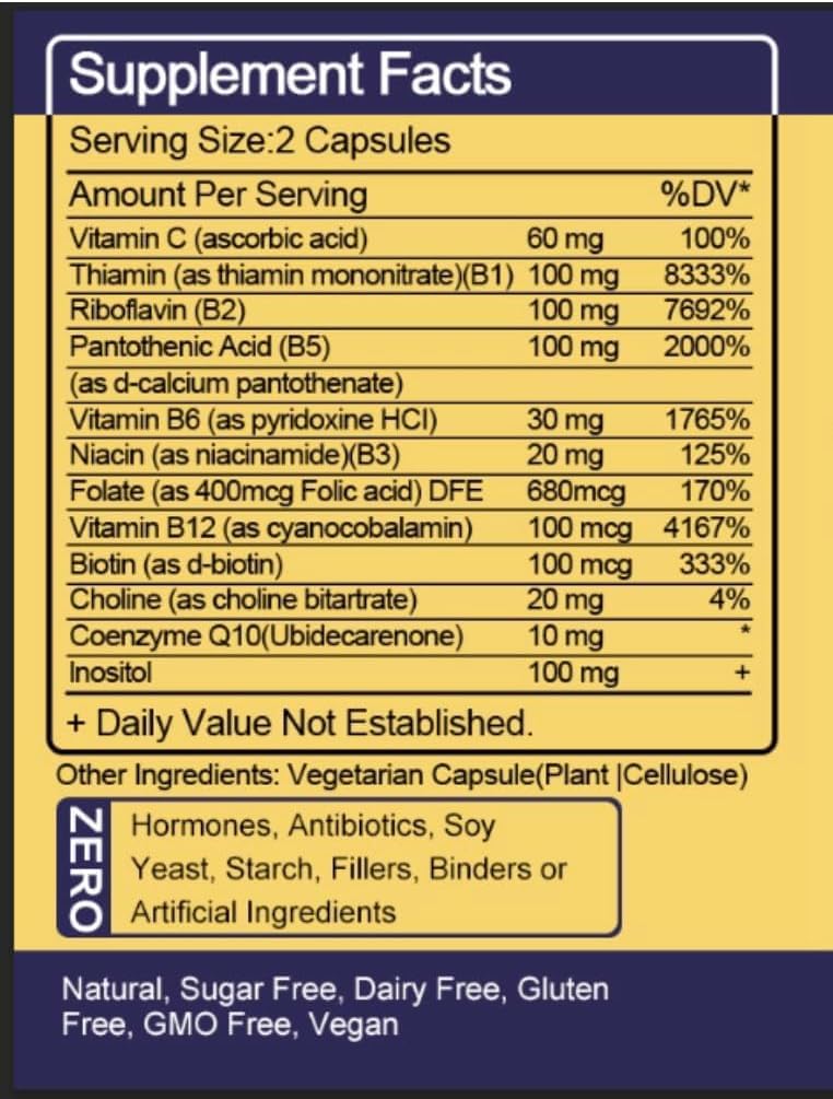 TheraSuva Vitamin B-Complex + CoQ10 + Vitamin C – Max Strength, 120 Softgels, 60 Day Supply