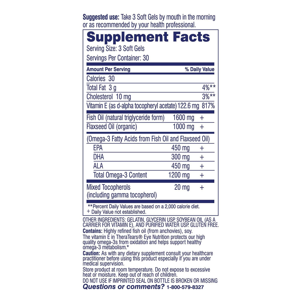 TheraTears Omega 3 Eye Nutrition Supplement 1200mg, 90 Ct (Pack of 1)