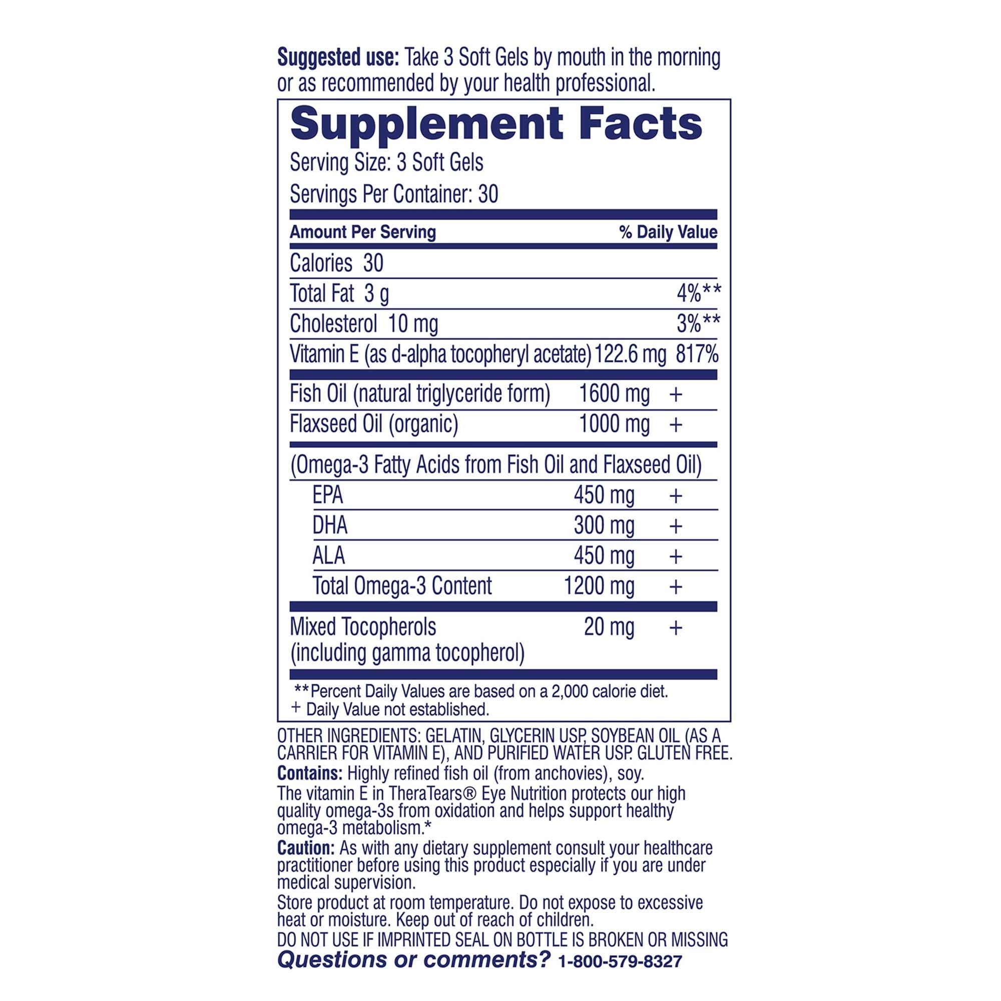 TheraTears Omega 3 Eye Nutrition Supplement 1200mg, 90 Ct (Pack of 1)