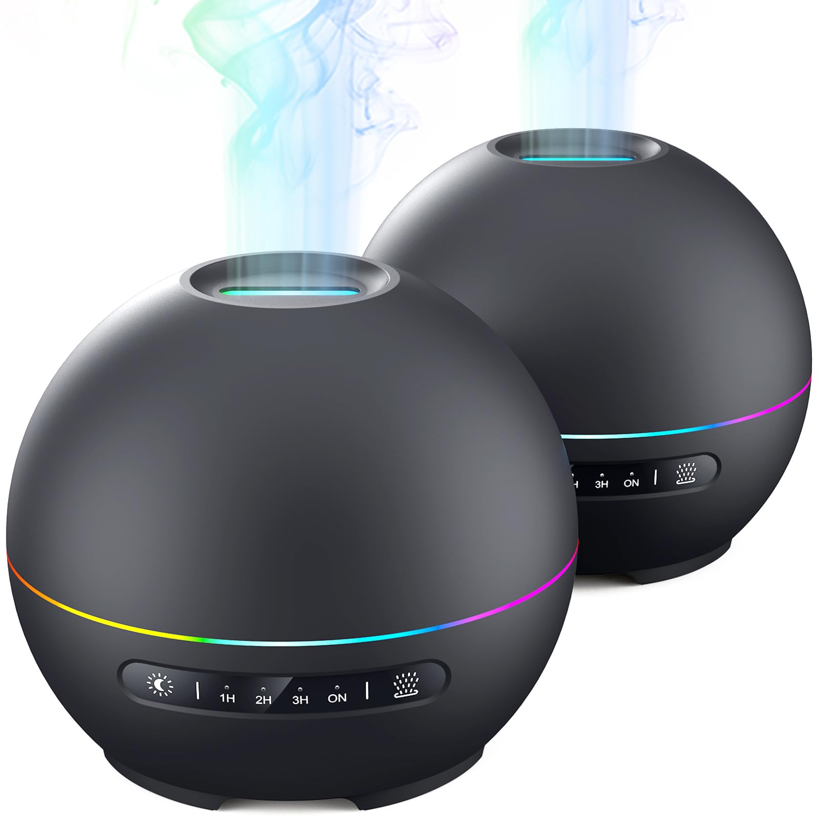 THIMONES 2 Pack Essential Oil Diffuser – 200ml Ultrasonic, 4 Timers, 7 Colors