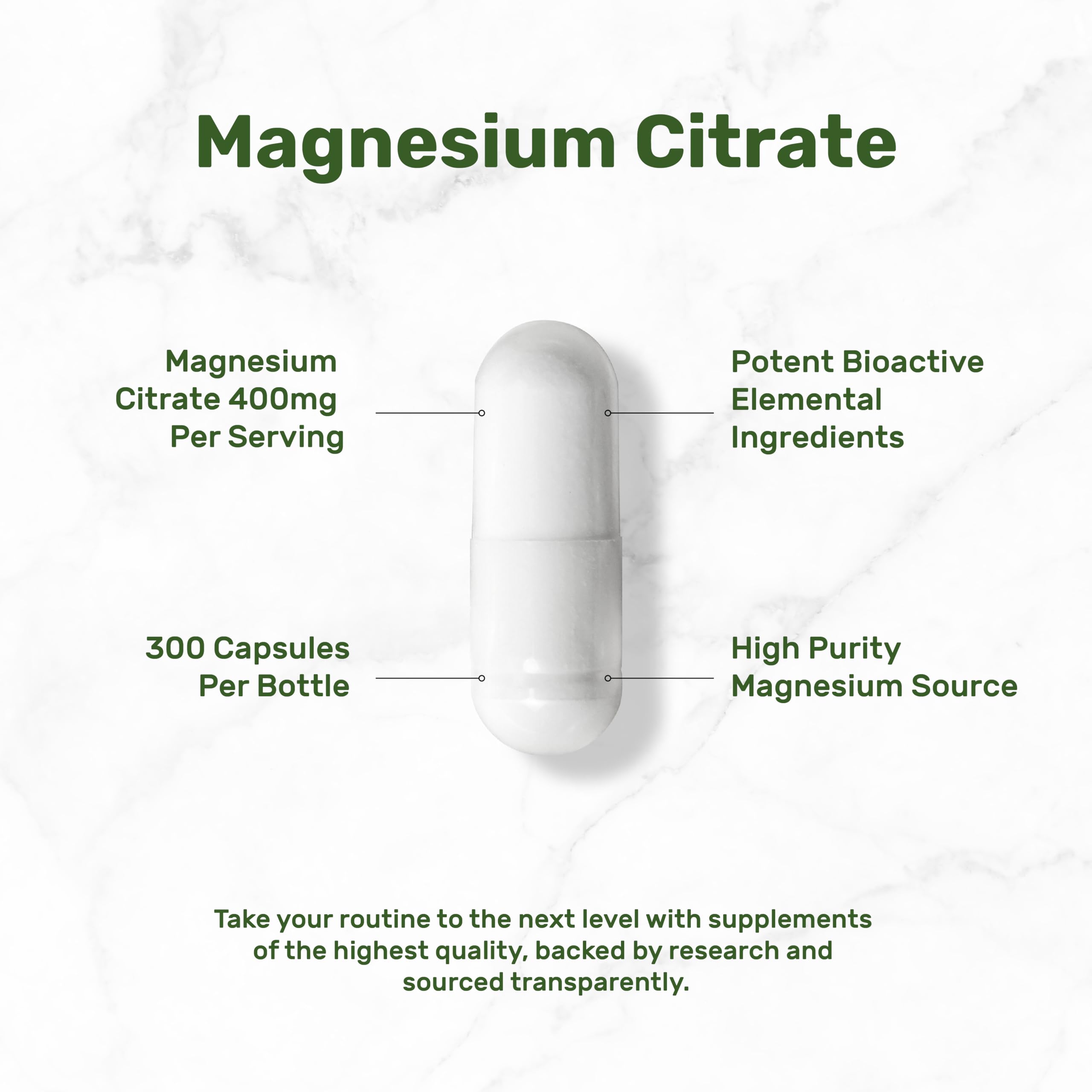 Magnesium Citrate 400mg – 300 Veggie Capsules | Chelated & High Absorption