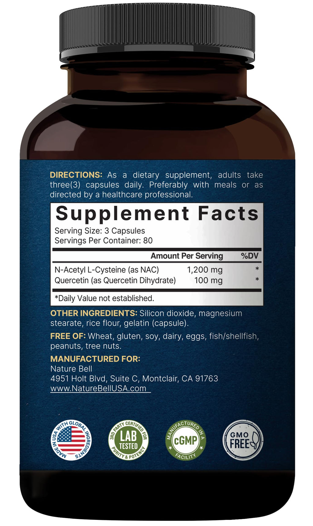2 Pack NAC with Quercetin – 1200mg/Serving, 480 Capsules | Non-GMO