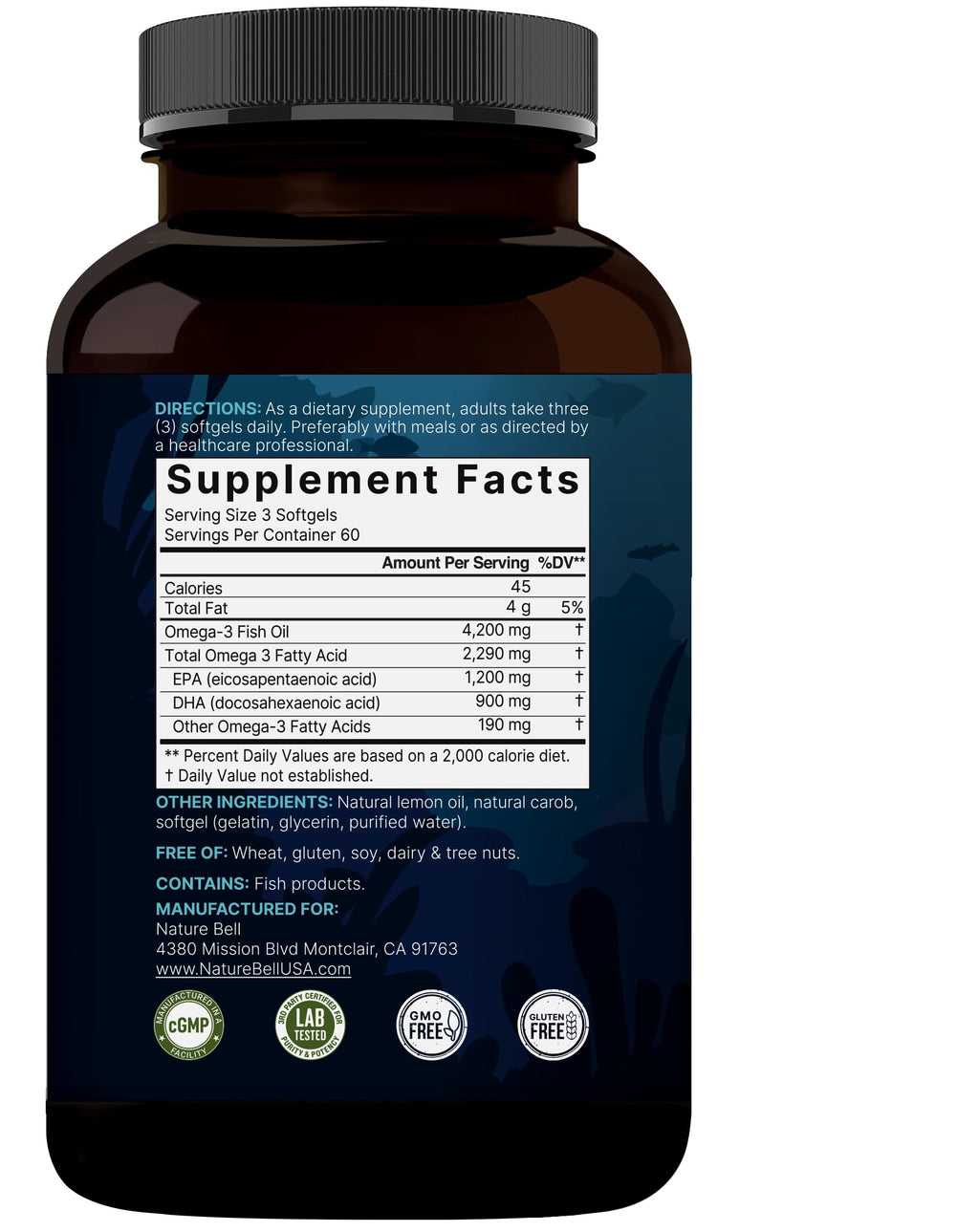 Omega 3 Fish Oil 4200mg – 180 Burpless Softgels | EPA 1200mg DHA 900mg | Lemon