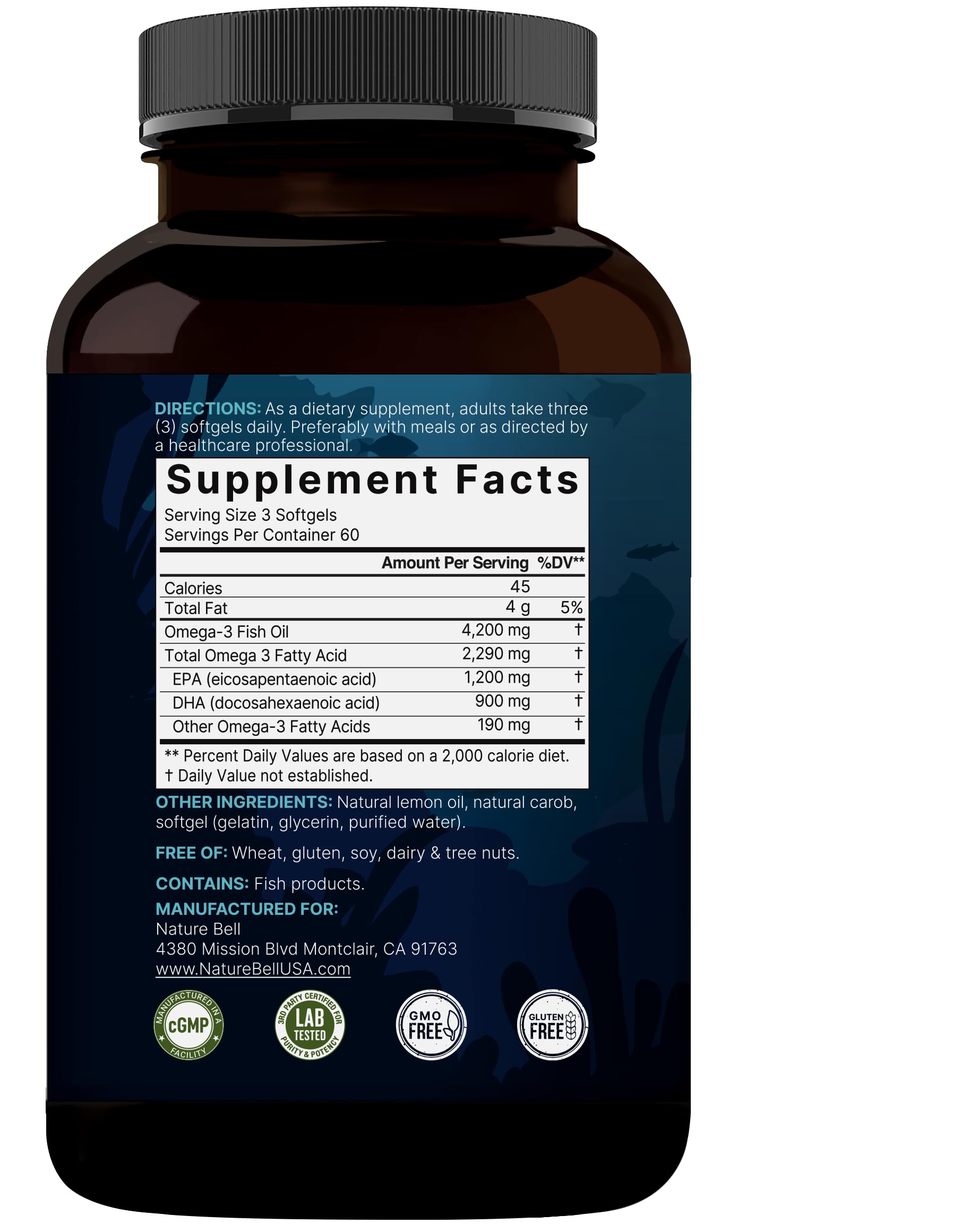 Omega 3 Fish Oil 4200mg – 180 Burpless Softgels | EPA 1200mg DHA 900mg | Lemon