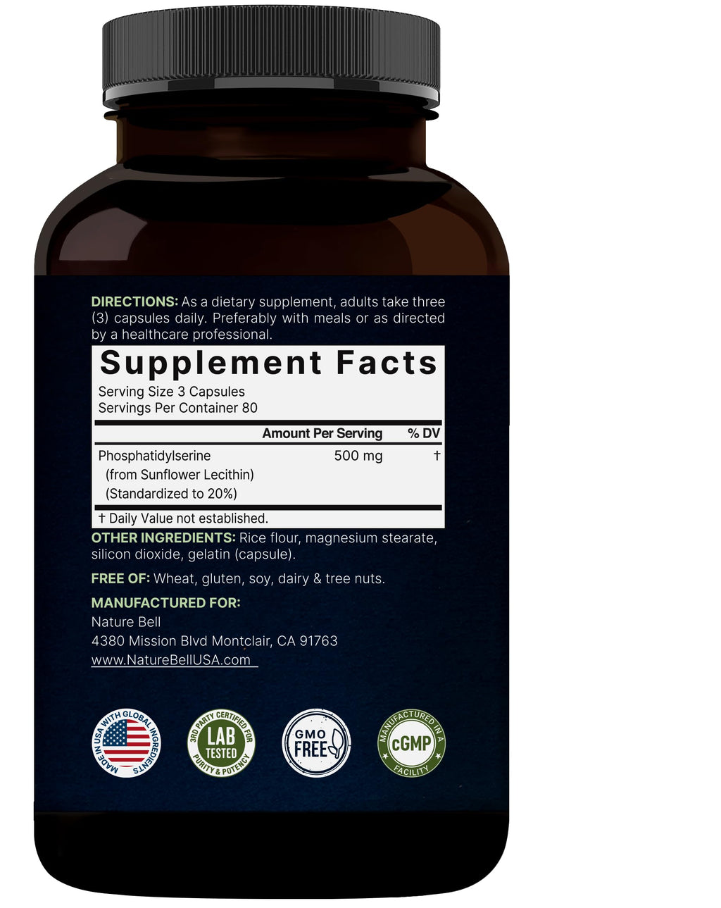 Ultra Strength Phosphatidylserine 500mg per Serving – 240 Capsules | Soy Free, Sunflower Lecithin, Non-GMO