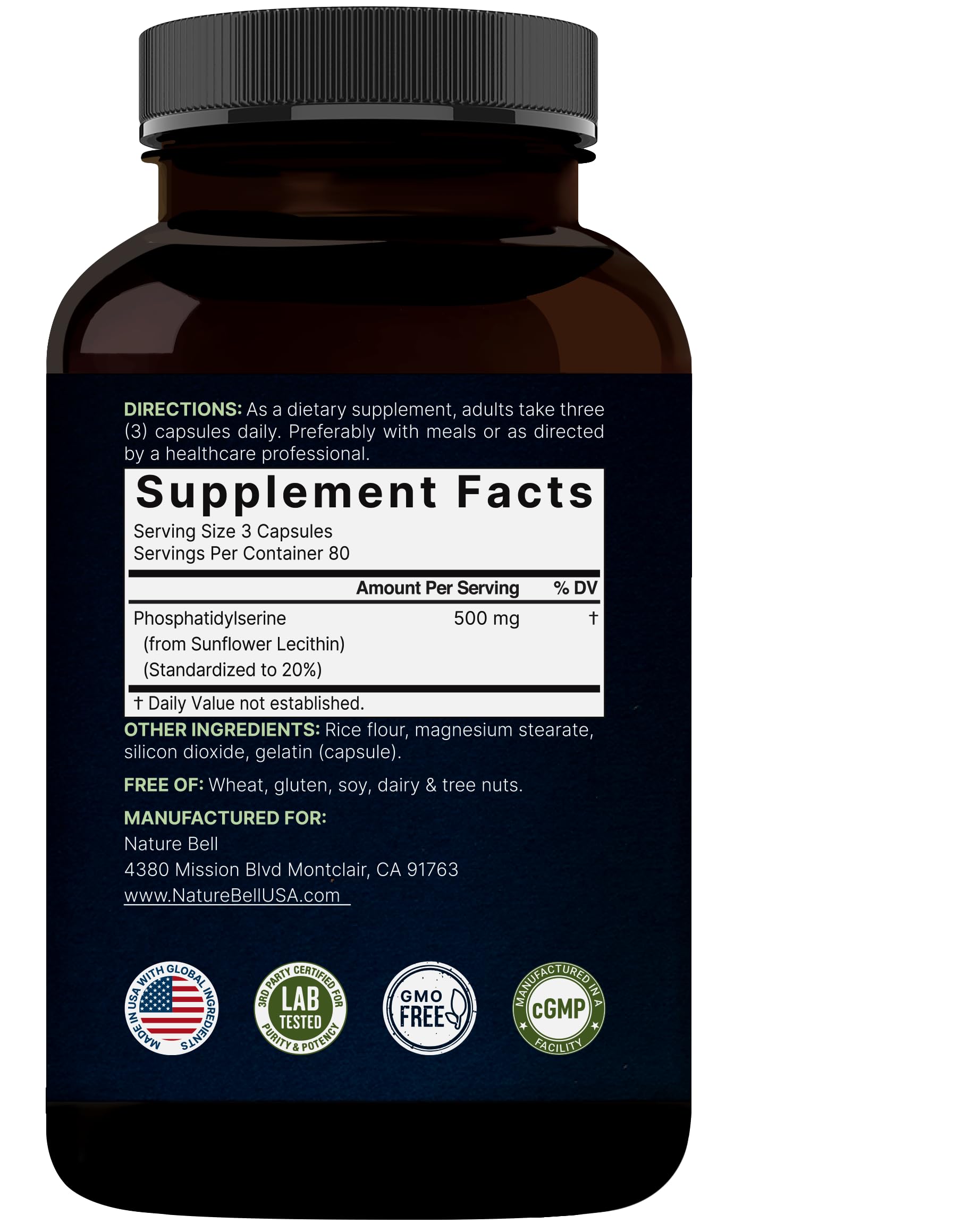 Ultra Strength Phosphatidylserine 500mg per Serving – 240 Capsules | Soy Free, Sunflower Lecithin, Non-GMO