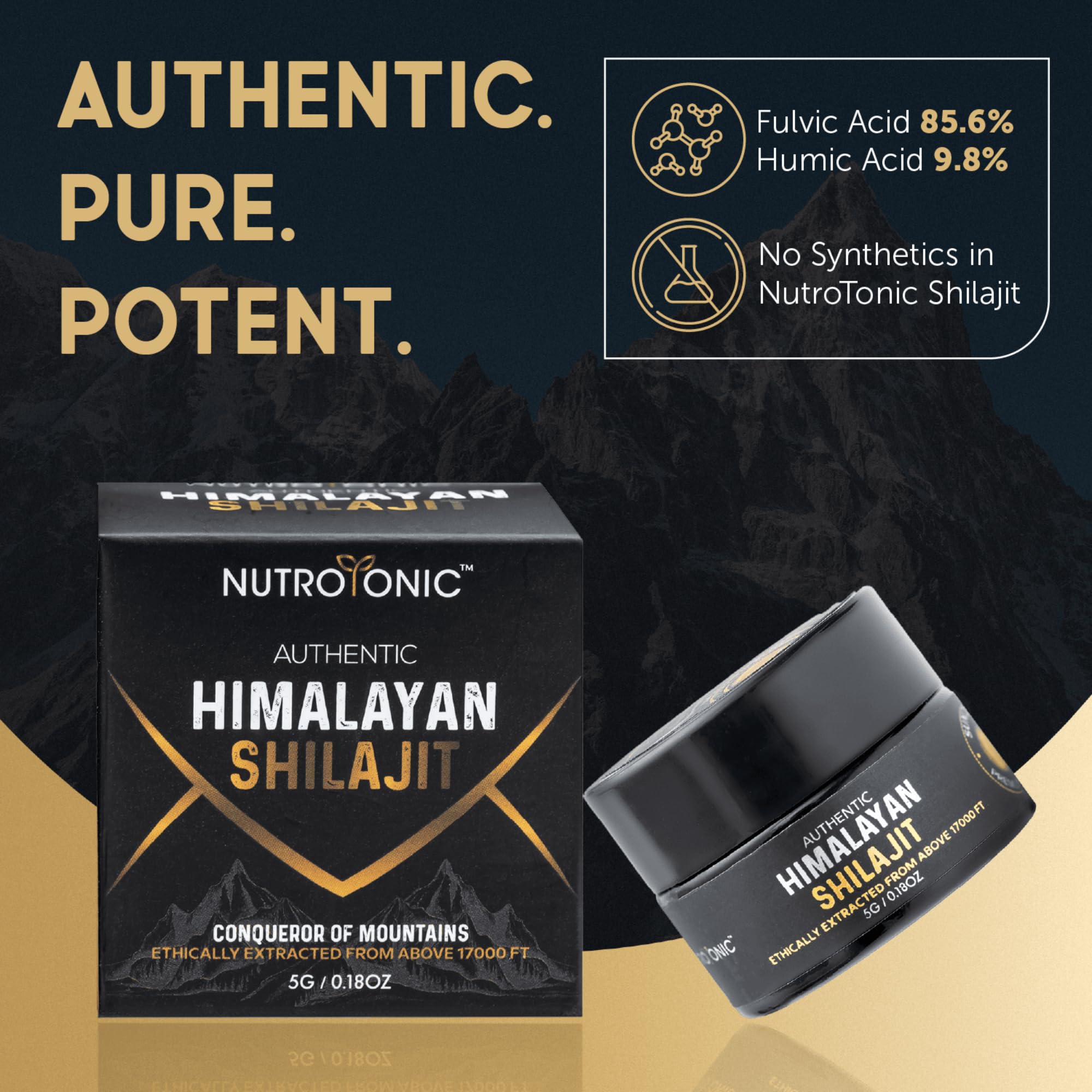NutroTonic Himalayan Shilajit Resin – Gold Grade 86% Fulvic Acid – 5g Jar
