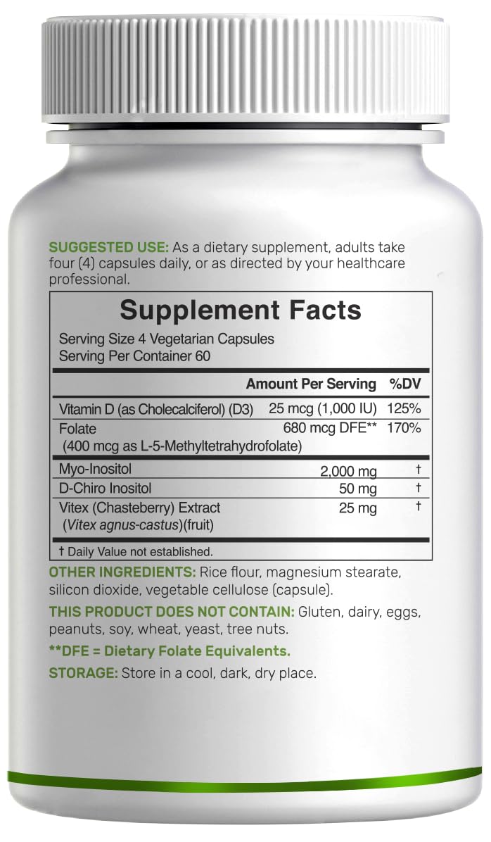 Myo-Inositol & D-Chiro Inositol for Women (40:1) – 2,050mg/serving | 240 Veggie Capsules | Non-GMO