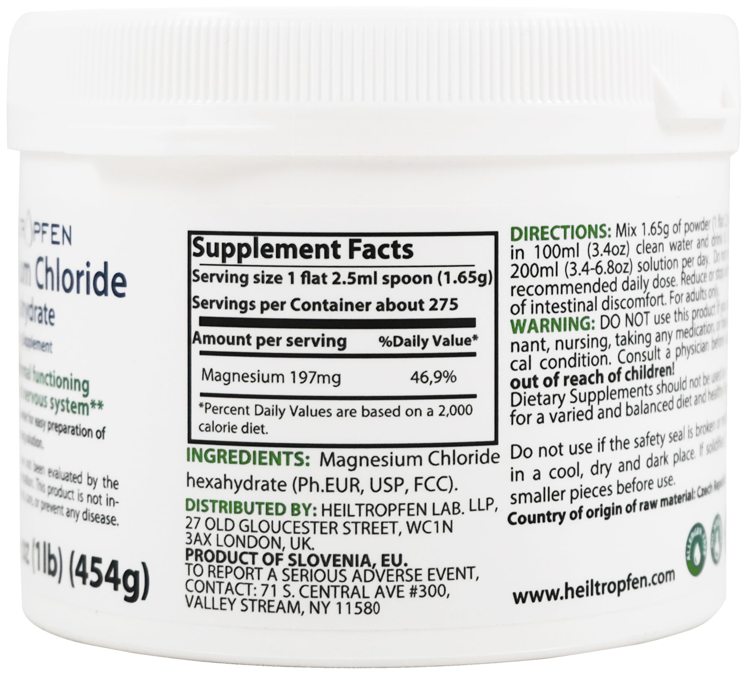 1 Pound Magnesium Chloride Hexahydrate – Pharmaceutical Grade, EUR/BP/USP | Third-Party Tested | Heiltropfen Crystal Powder