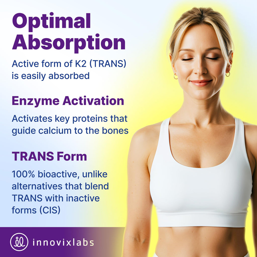 InnovixLabs Full Spectrum Vitamin K2-90 Softgels with MK4 & MK7 (600 mcg) – Supports Bone Health, Brain Function | Soy & Gluten Free