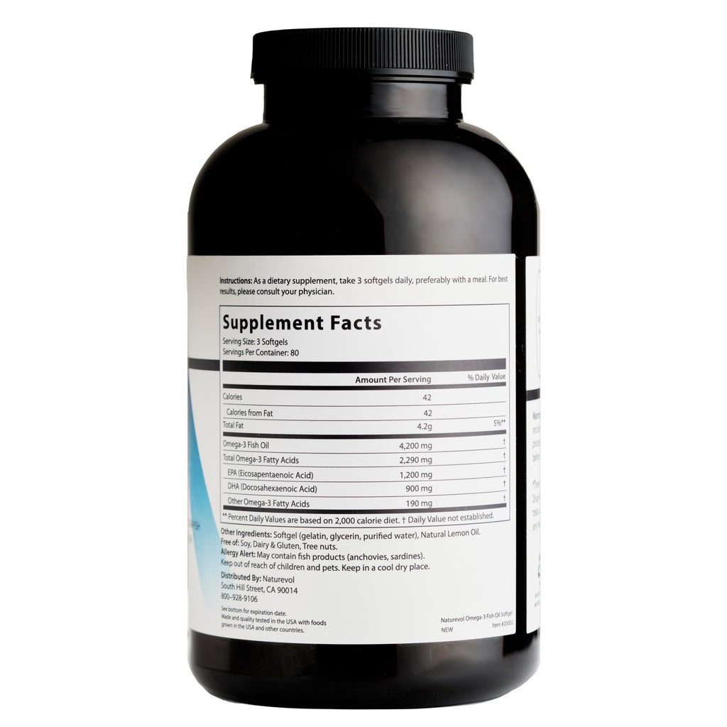 Triple Strength Omega-3 Fish Oil 4200mg – Burpless, Wild-Caught, Lemon | 240 Softgels