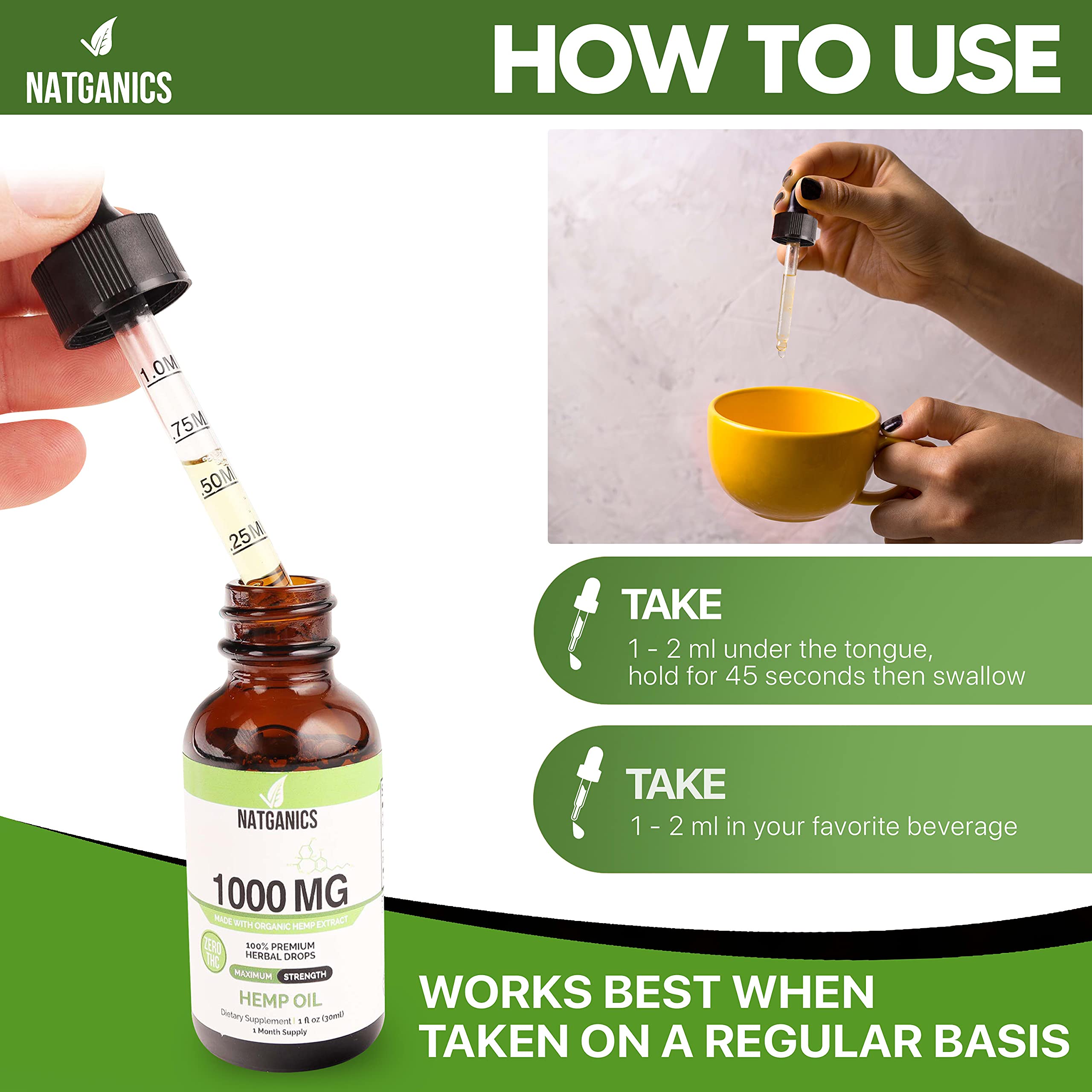 Organic Hemp Oil 1000mg - Ultra Premium CO2-Extracted Hemp Oil Drops | Made in USA