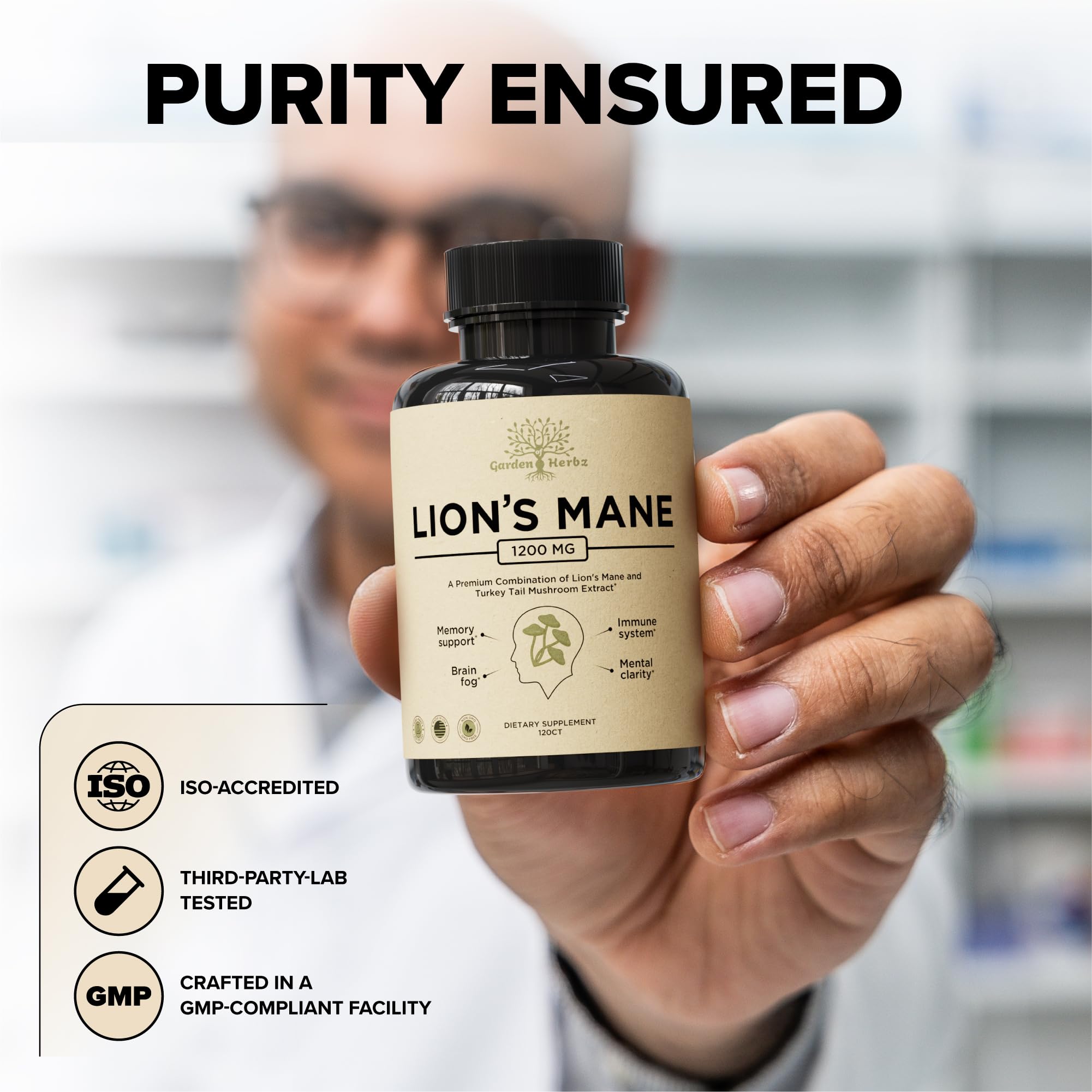 Lions Mane + Turkey Tail Capsules – 1200 Mg Lion's Mane, Non-GMO, 120 Caps | Nootropic Brain Support