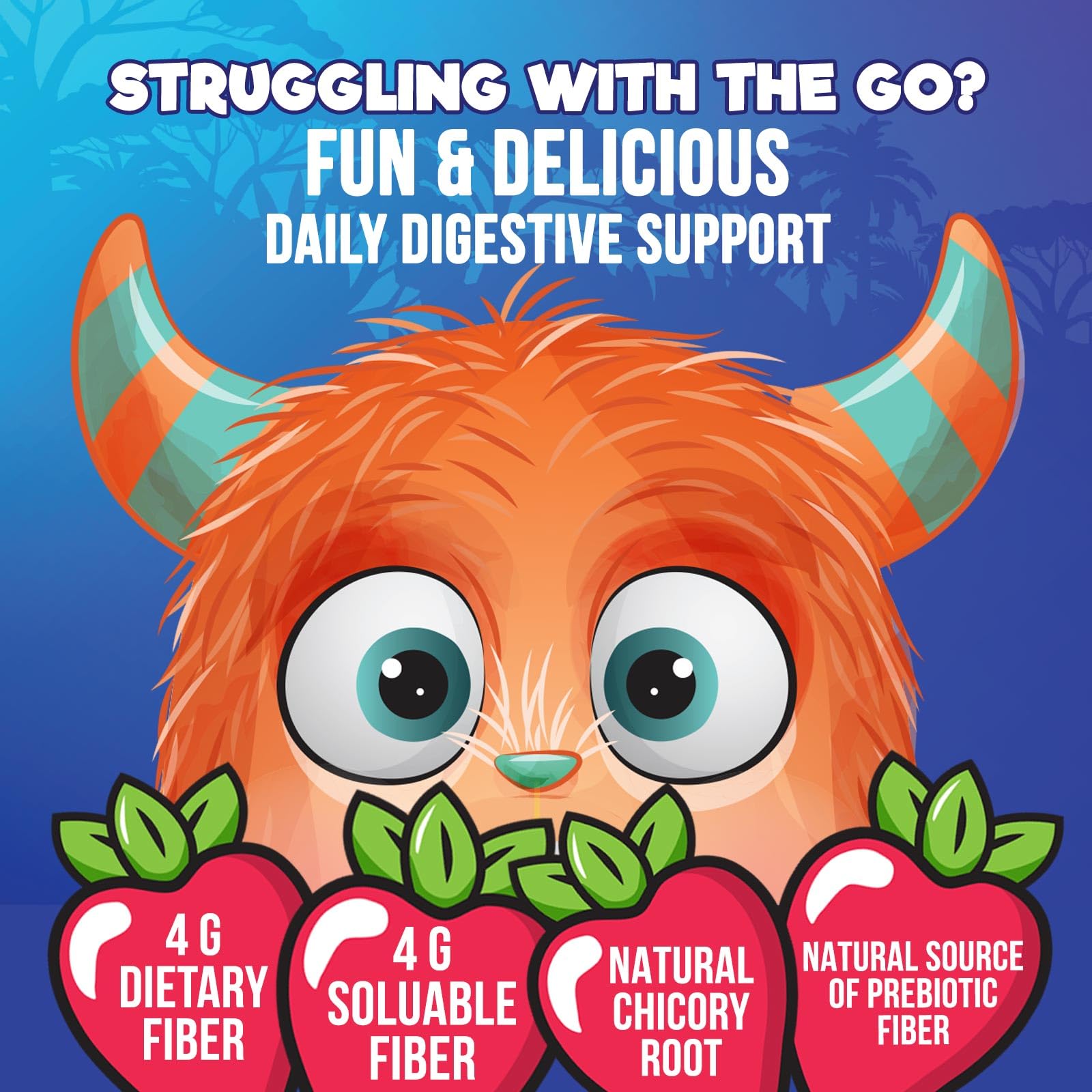 Fiber Gummies for Kids – 4g Daily Prebiotic Fiber Supplement | Plant-Based, Non-GMO, 120 Gummies