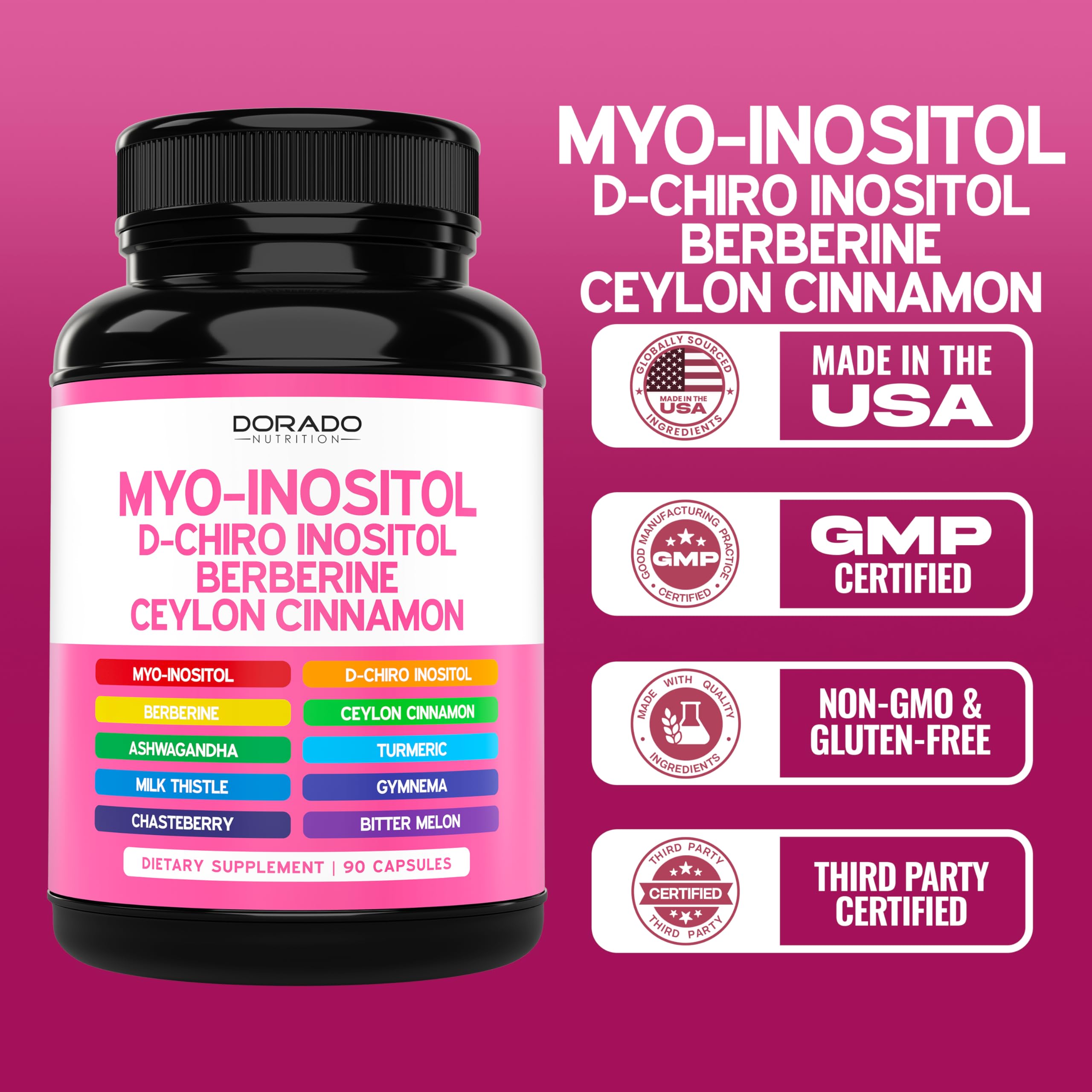 Myo-Inositol & D-Chiro Inositol for Women — 90 Capsules (40:1) Hormone Balance