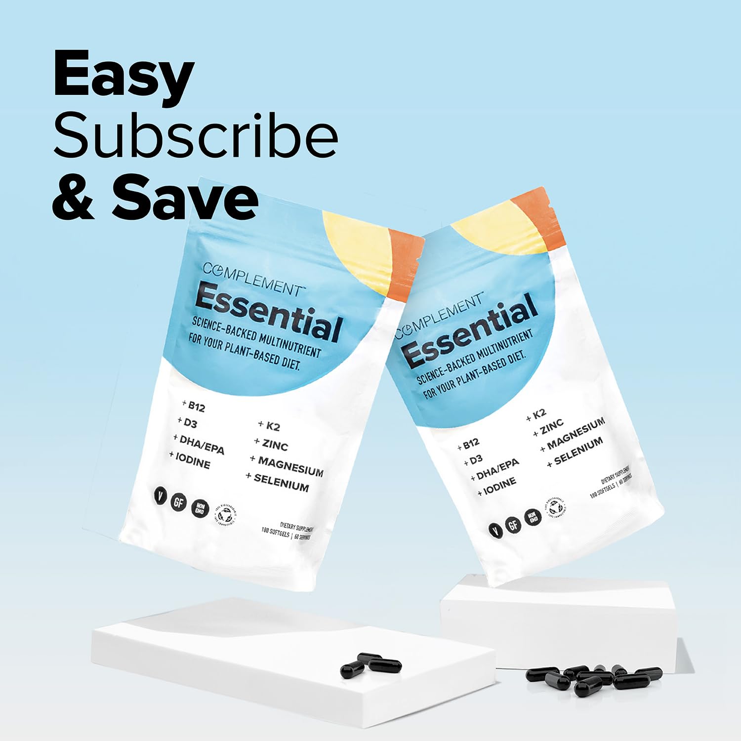Complement Essential Vegan Multivitamin for Men & Women | Omega-3 DHA/EPA, D3 & K2