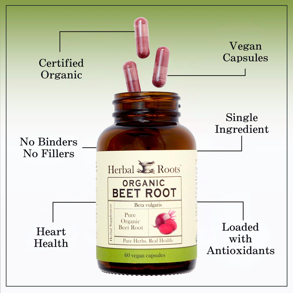 Herbal Roots Organic Beet Root Powder Capsules - 1,500mg per Serving | USDA Organic