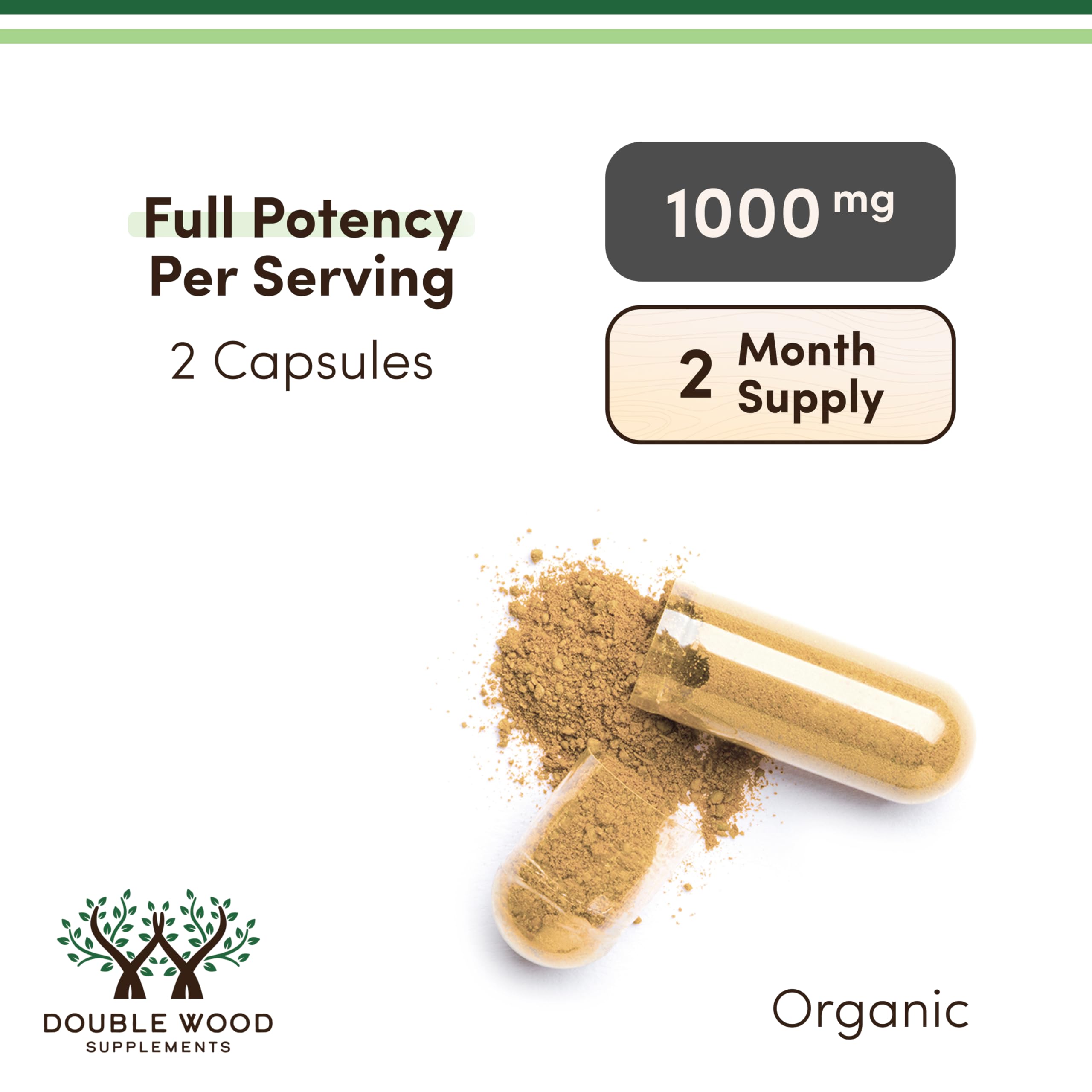 Organic Lions Mane Mushroom Capsules (120 Count), for Focus Support and Immune Health, Third Party Tested and Grown in The USA - by Double Wood