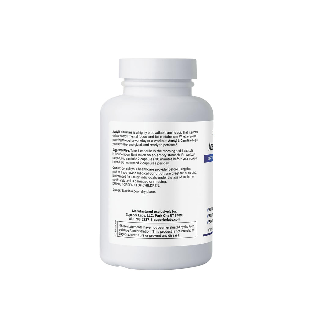 Superior Labs Acetyl L-Carnitine 500 mg - 200 Veg Caps - Non-GMO