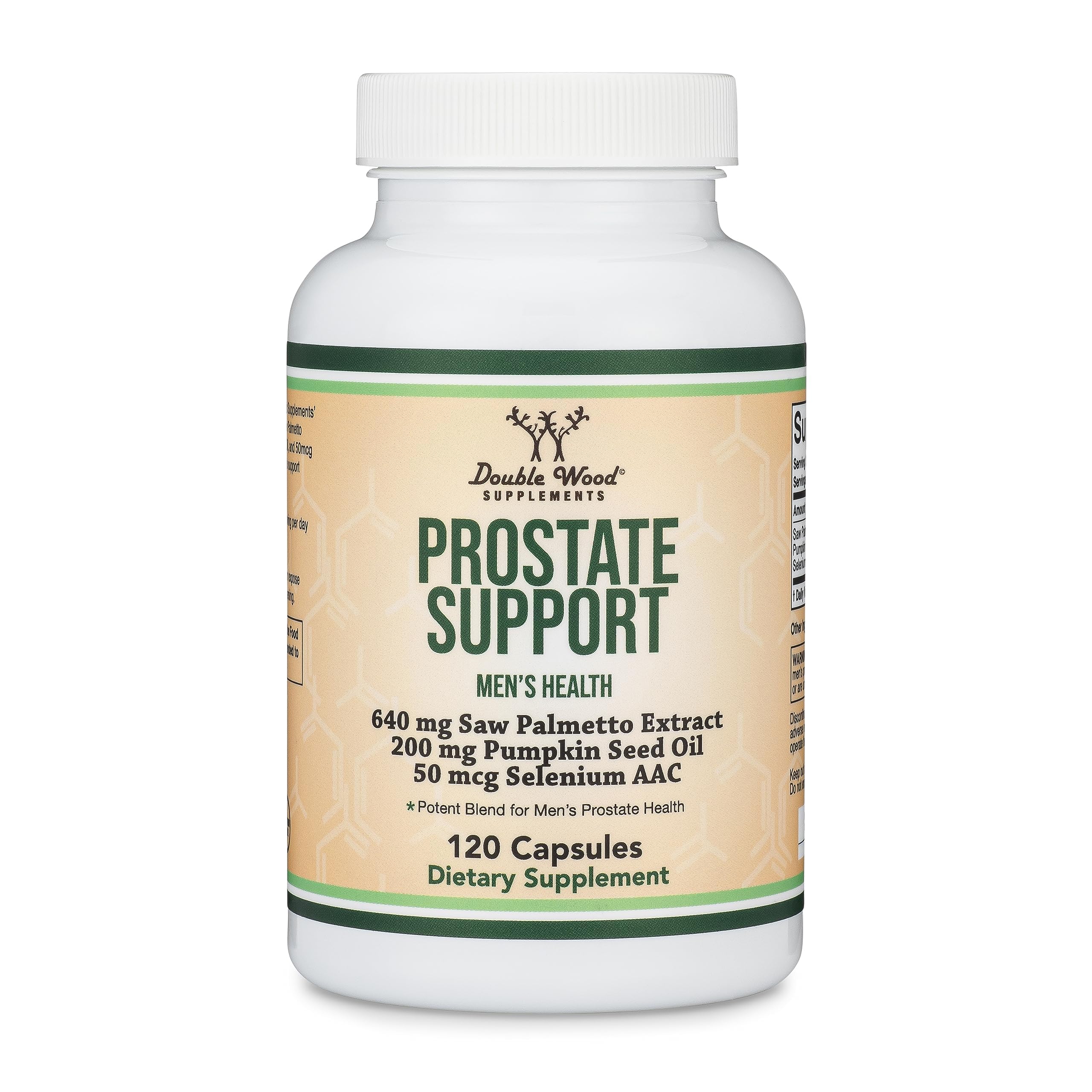 Prostate Support Supplement for Men (120 Capsules) – One Daily Serving | Saw Palmetto, Pumpkin Seed Oil, Selenium | Double Wood