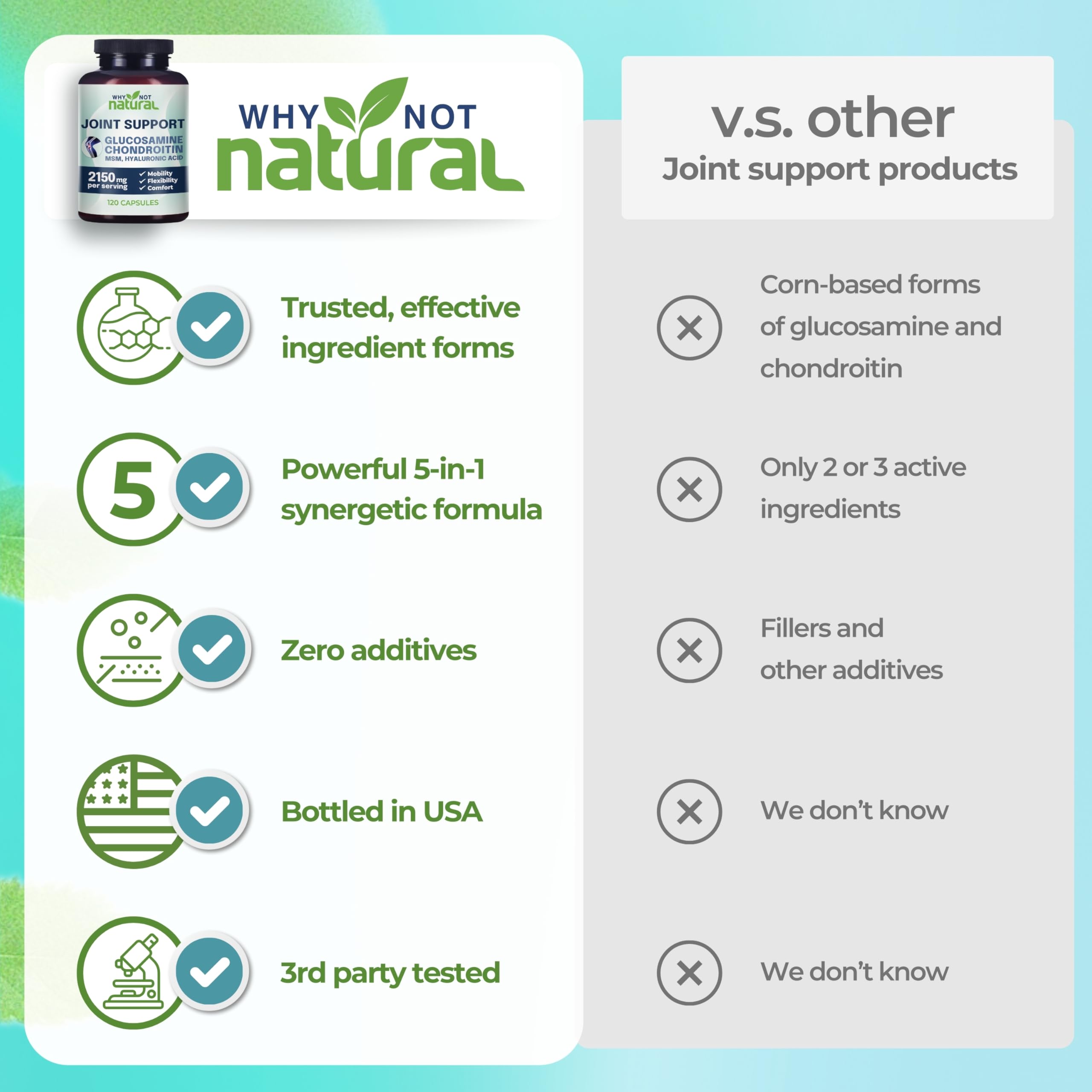 Why Not Natural Glucosamine Chondroitin, MSM, Joint Support Supplements | Knee Pain & Joint Health