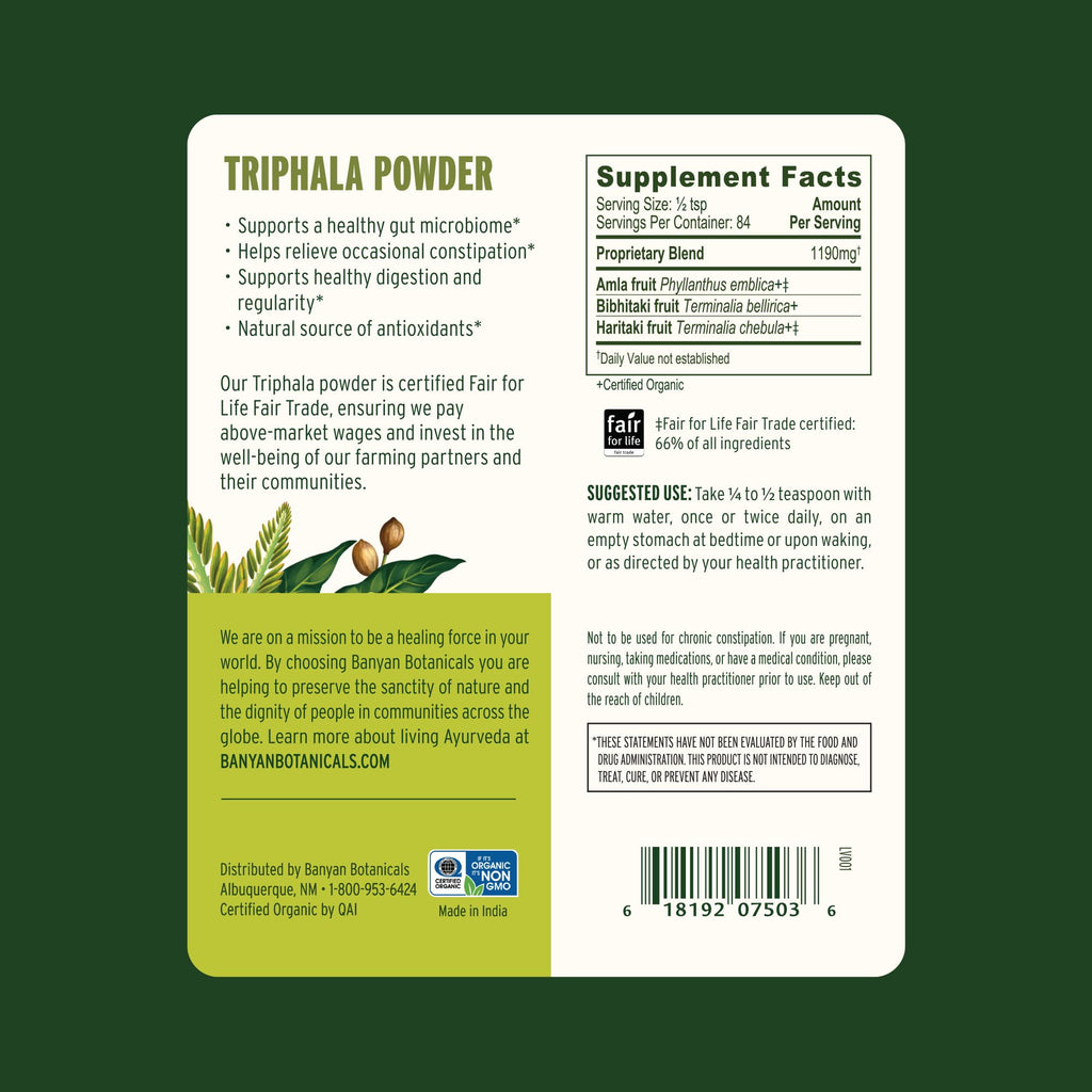 Banyan Botanicals Triphala Powder – Organic Digestion Supplement (Amla, Haritaki & Bibhitaki) – 3.5 oz – Non-GMO Vegan