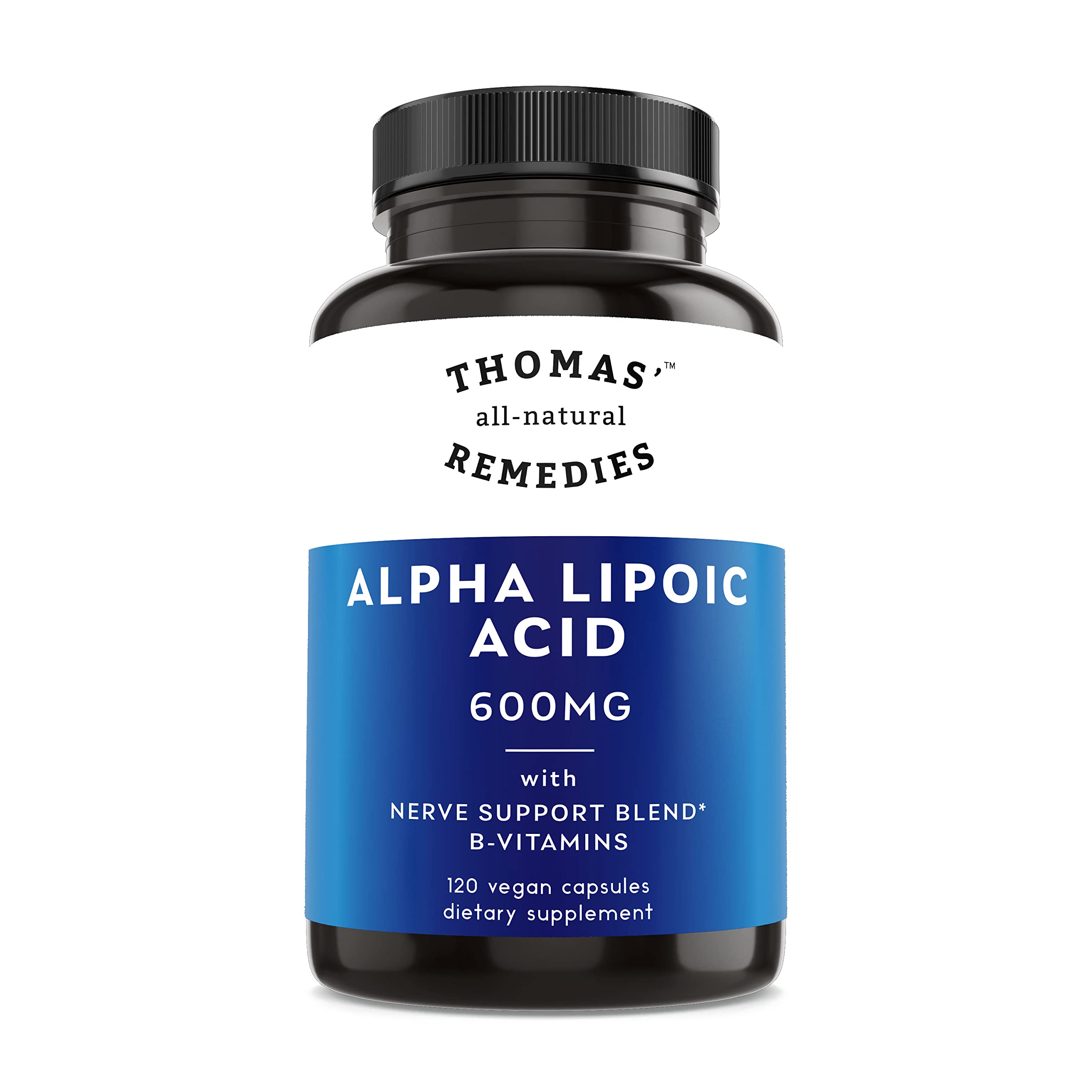 Thomas' All-Natural Remedies Alpha Lipoic Acid 600mg 120 Capsules with B-Vitamins Vegan No Fillers