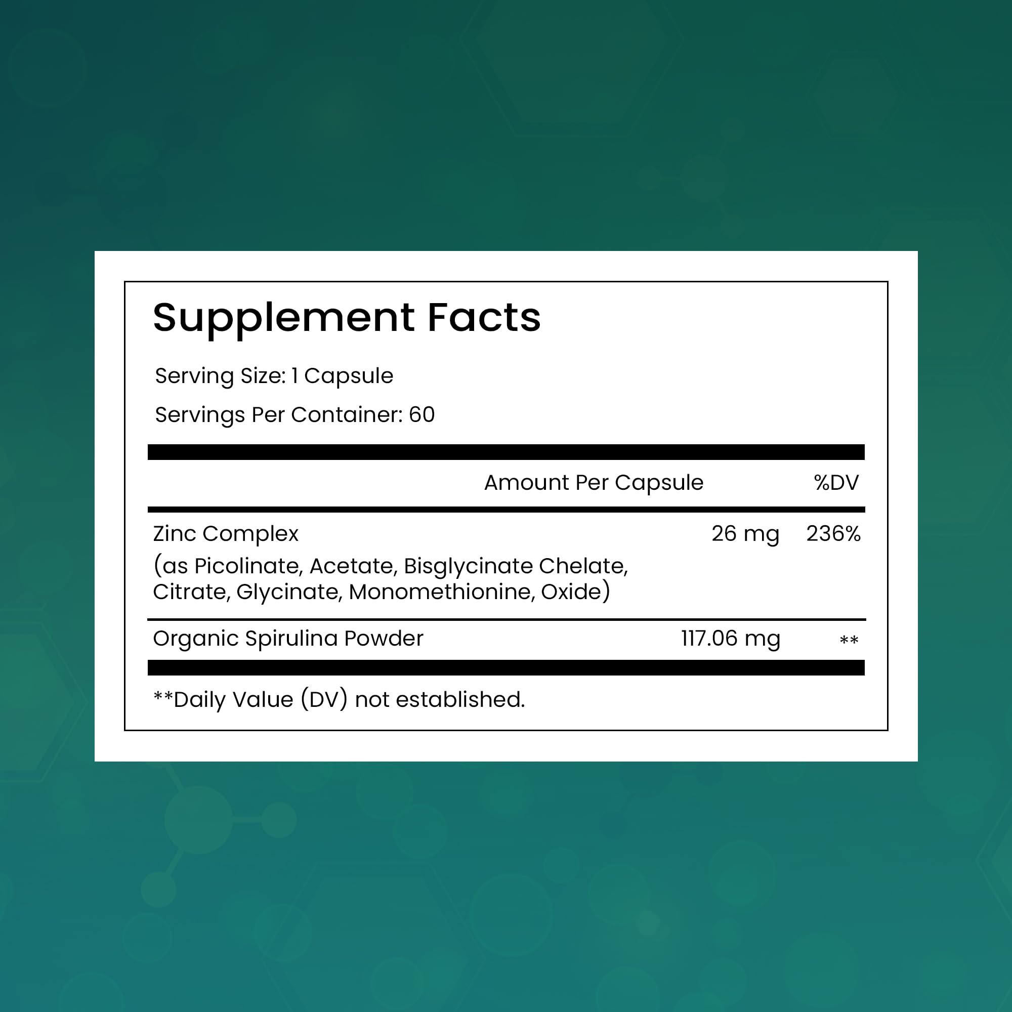 Thomas Zinc Complex 26mg – 6 Forms + Spirulina | Immune & Skin Support | 60 Caps | Made in USA