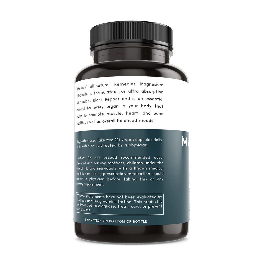 Thomas' All-Natural Magnesium Glycinate – High Absorption (60 Veg Caps)