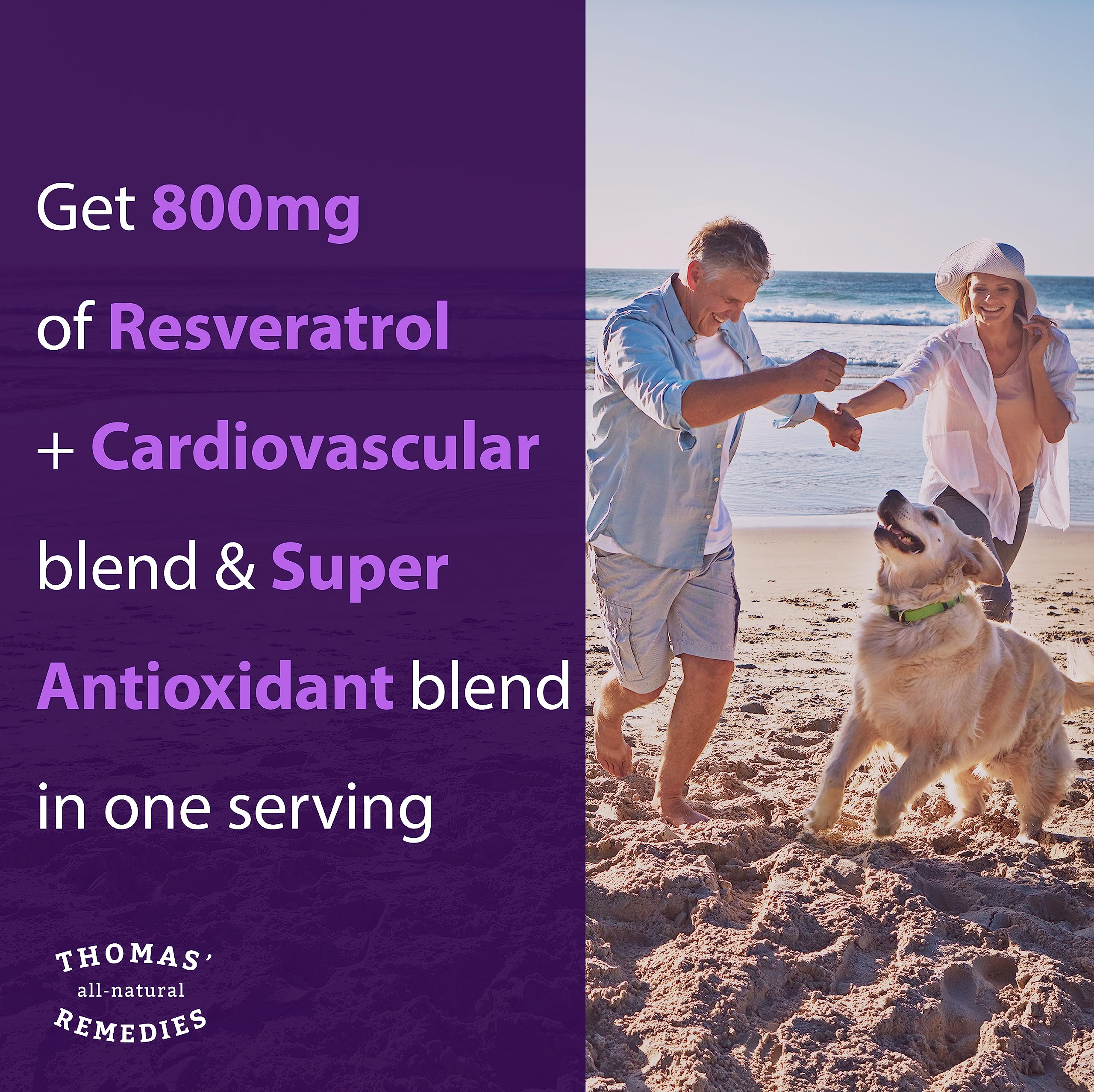 Thomas' All-Natural Resveratrol 1600mg – Organic Trans-Resveratrol with Grape Seed & Quercetin | Anti-Aging & Cardiovascular Support | 120 Capsules