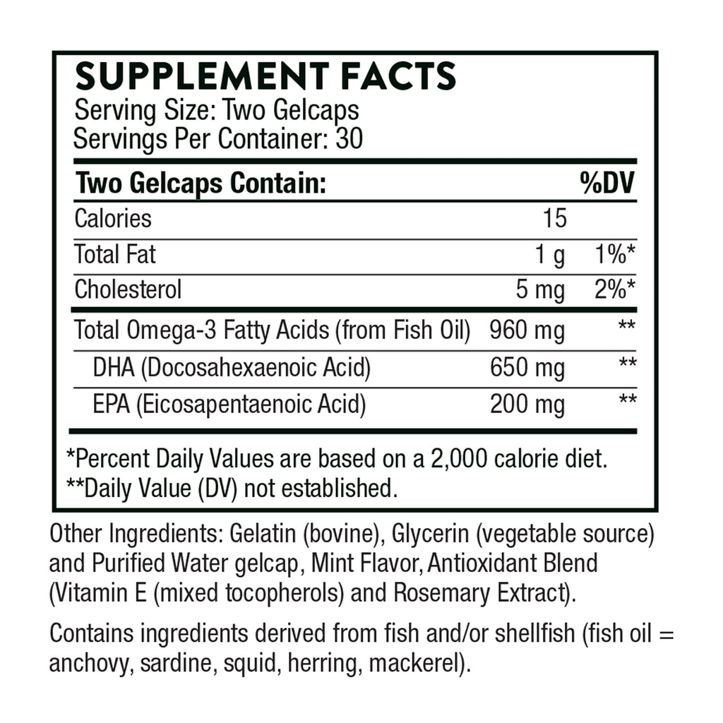 THORNE Advanced DHA 650 mg DHA + 200 mg EPA - 60 Gelcaps