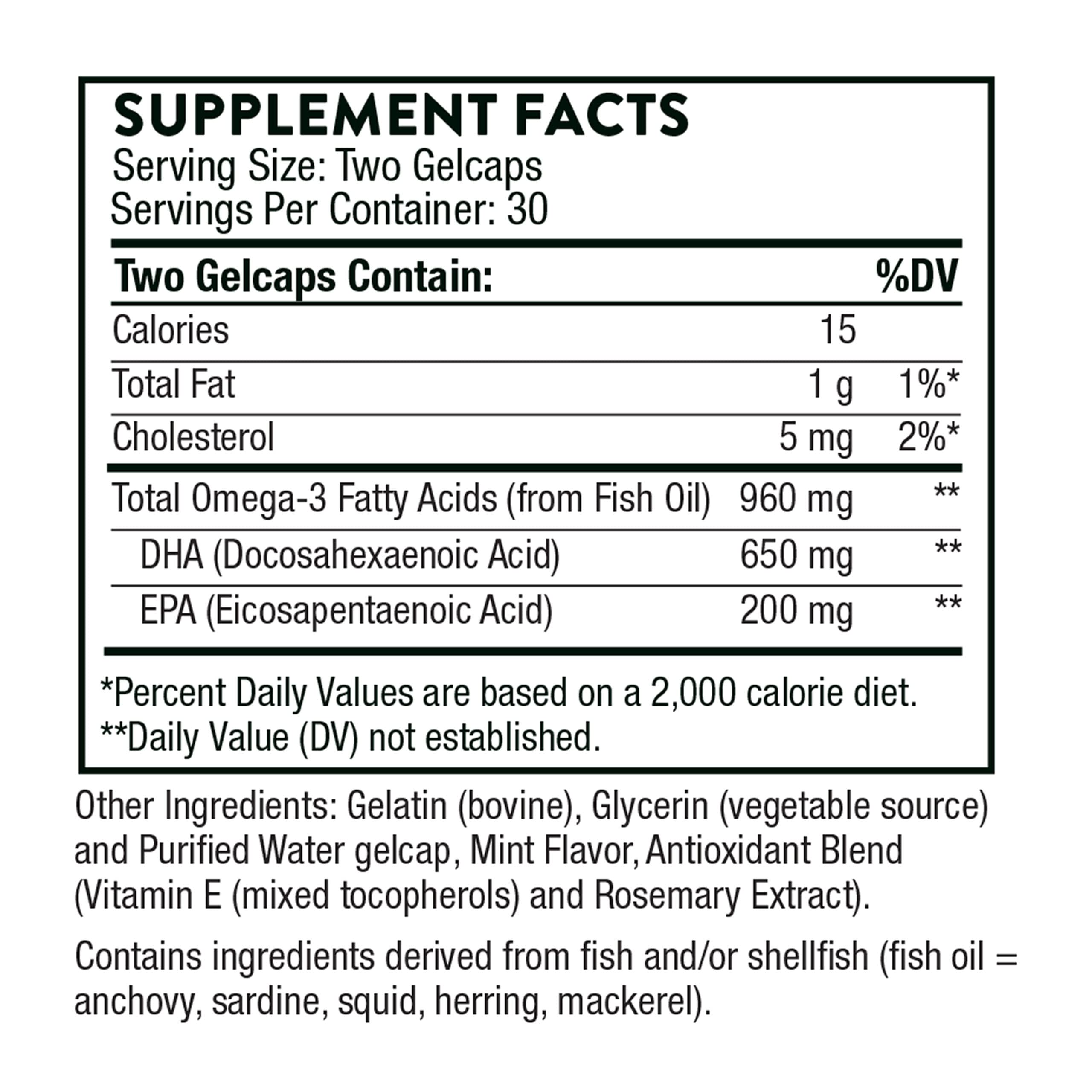 THORNE Advanced DHA 650 mg DHA + 200 mg EPA - 60 Gelcaps