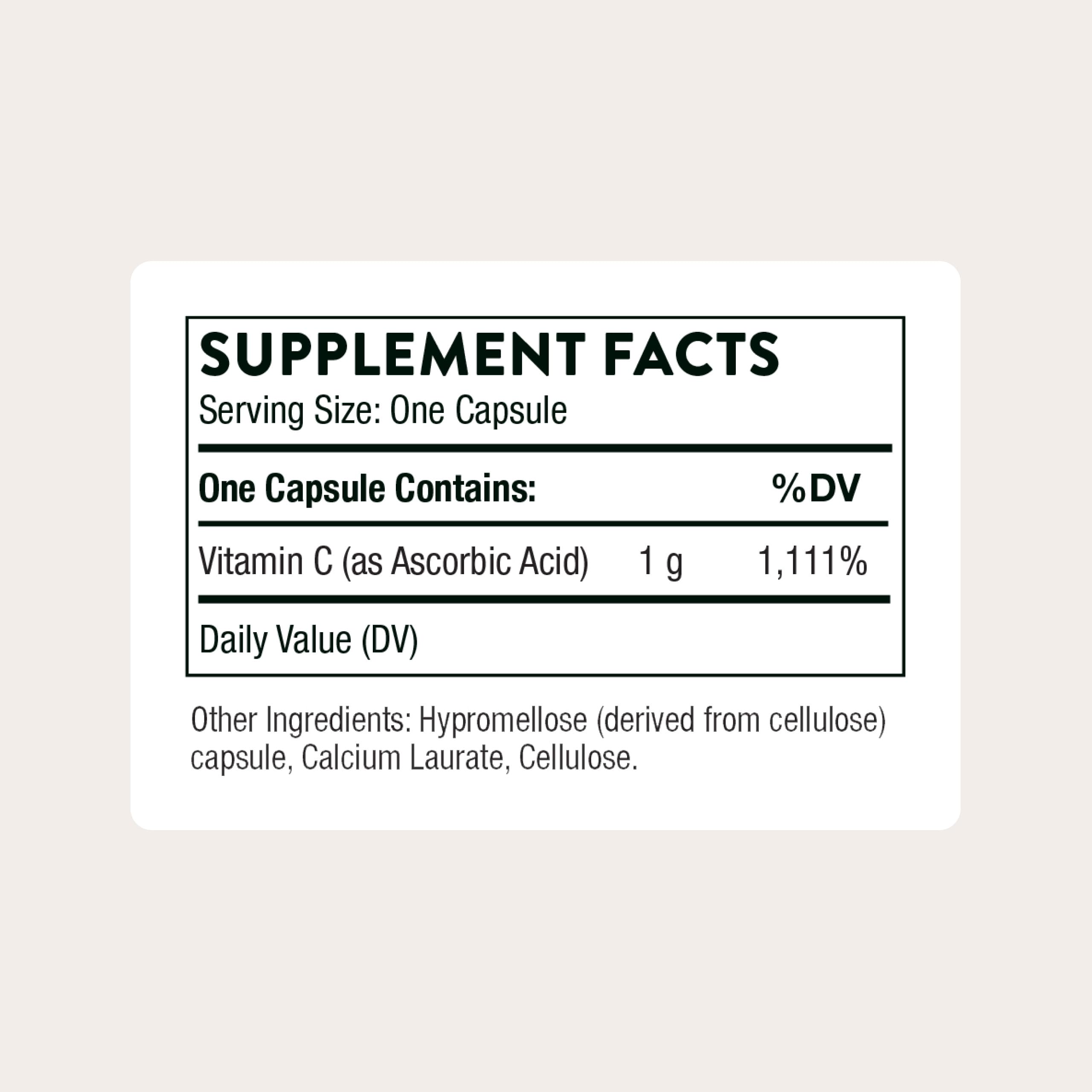 THORNE Ascorbic Acid 1000 mg Vitamin C Supplement – Immune Support, Collagen Formation, Antioxidant • Gluten-Free • 60 Servings