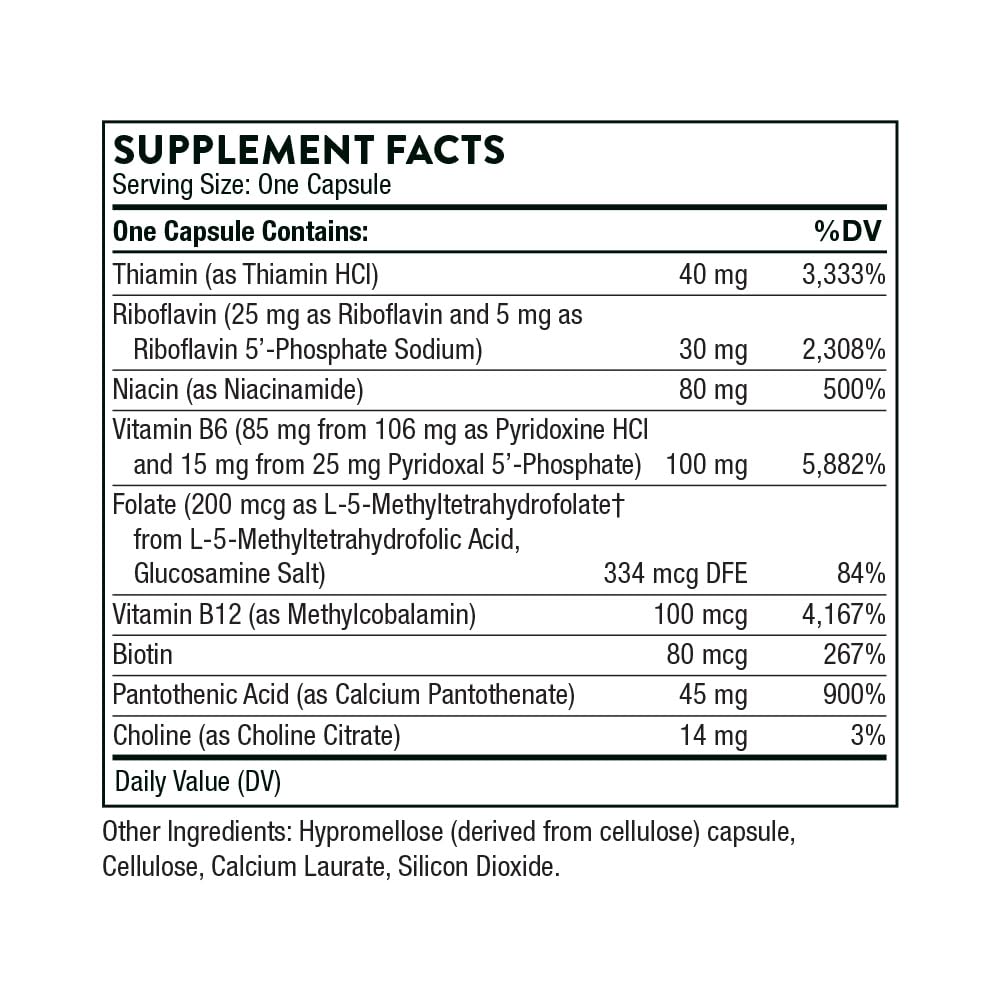 THORNE B-Complex #6 – Vitamin B Complex with Active Forms of Essential B Vitamins & Extra B6 | 60 Servings