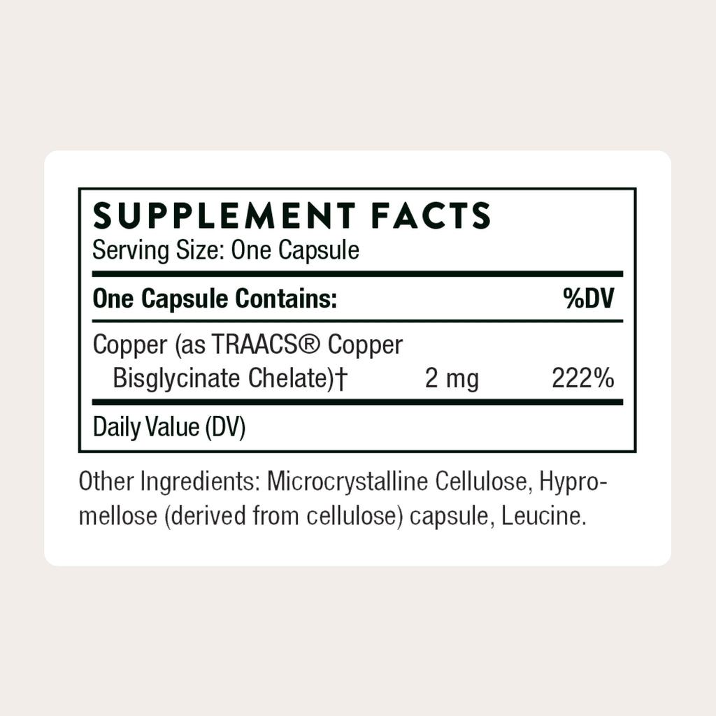 THORNE - Copper Bisglycinate - Well-Absorbed Trace Mineral Supplement - 60 Capsules