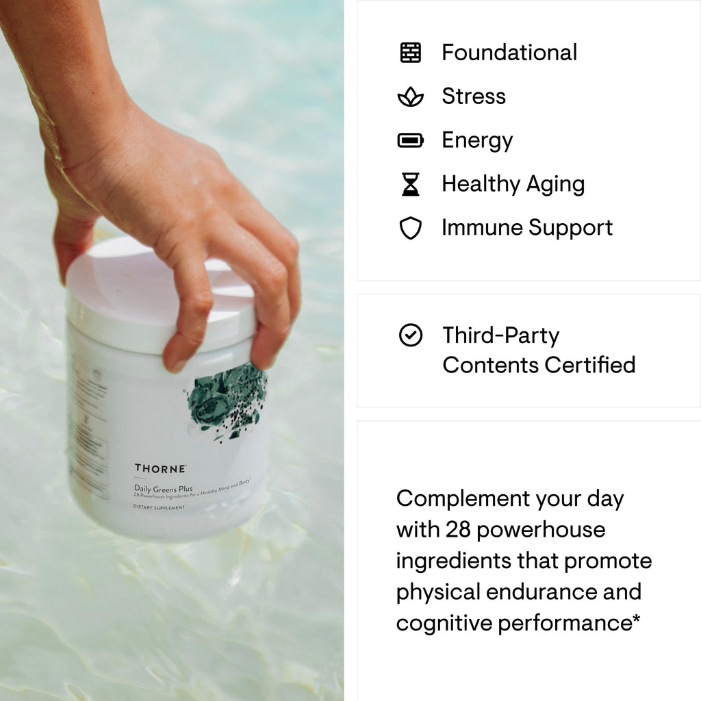THORNE Daily Greens Plus – Comprehensive Greens Powder with Matcha & Adaptogens | Mint, 7.3 oz