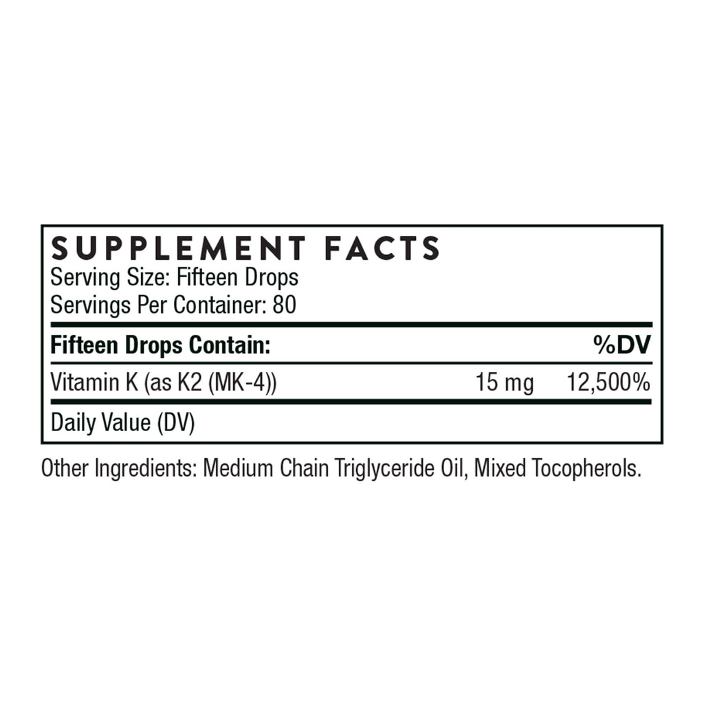 THORNE Vitamin K2 Liquid (1 mg/Drop) – Heart & Bone Support, Gluten/Dairy/Soy Free | 1 Fl Oz